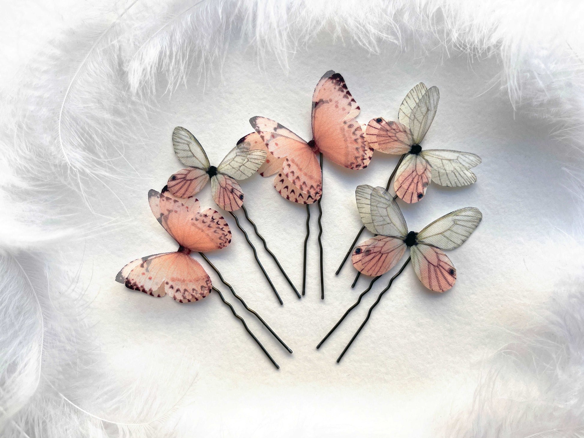 Handmade butterfly hairpins in blush color
