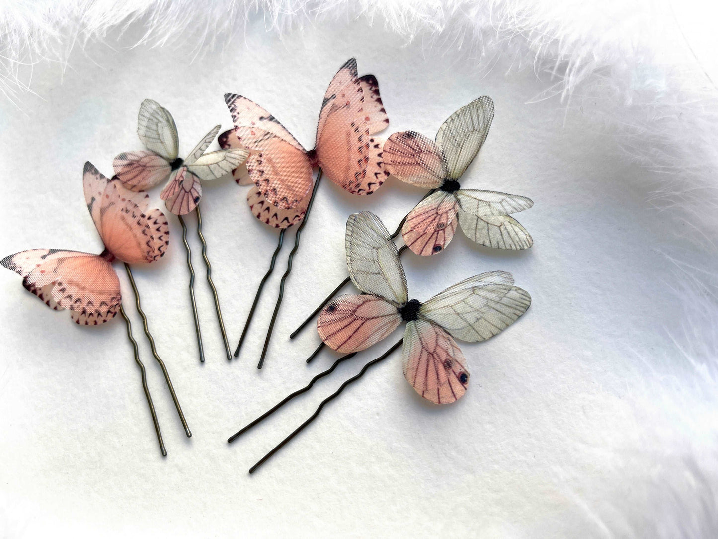 Blush pink butterfly hairpins
