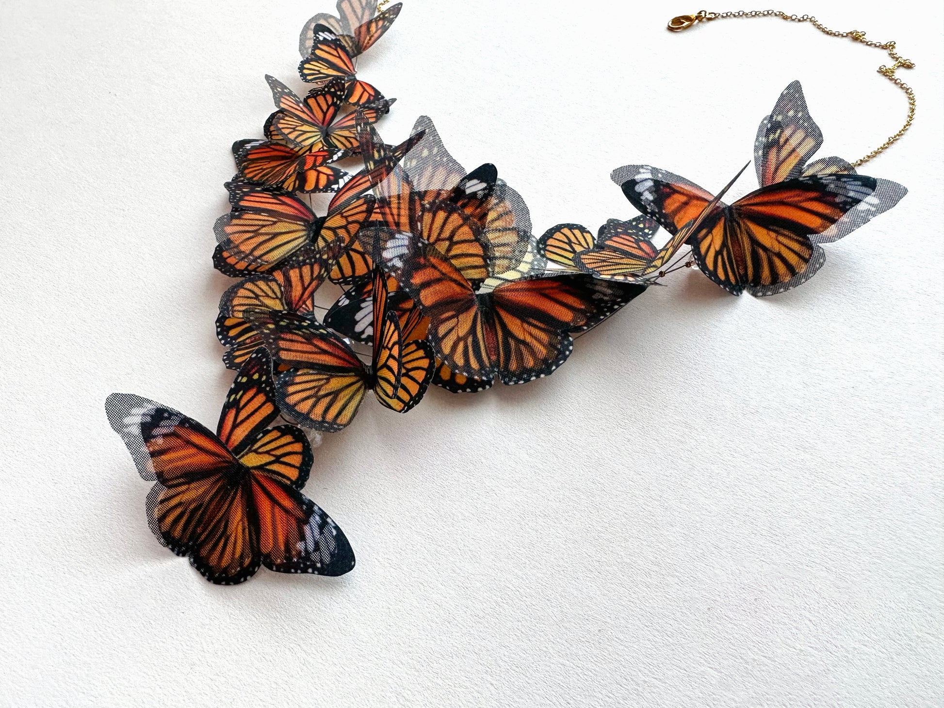 Monarch Butterflies Necklace handmade of silk