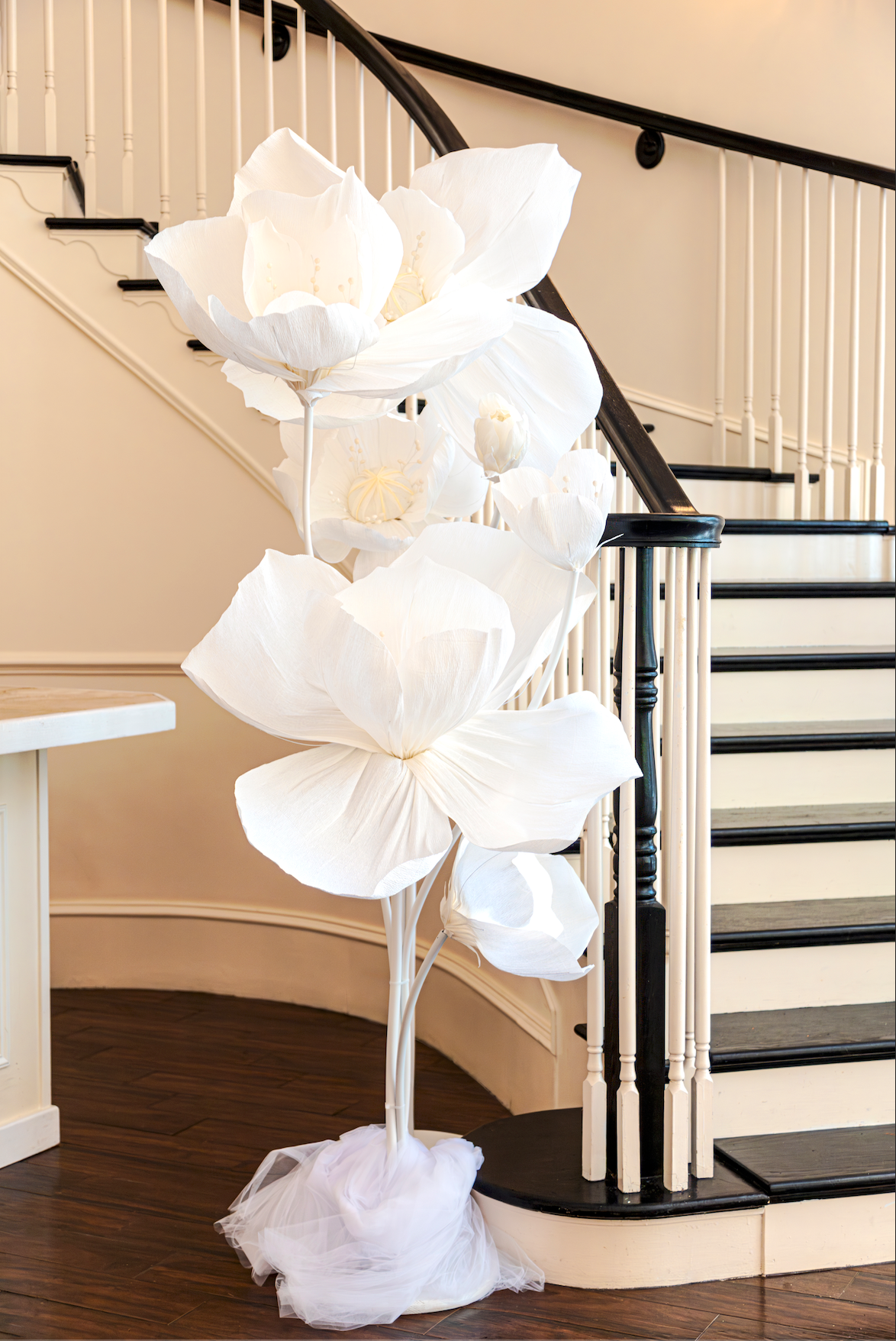 Giant White Poppies for stairs decor
