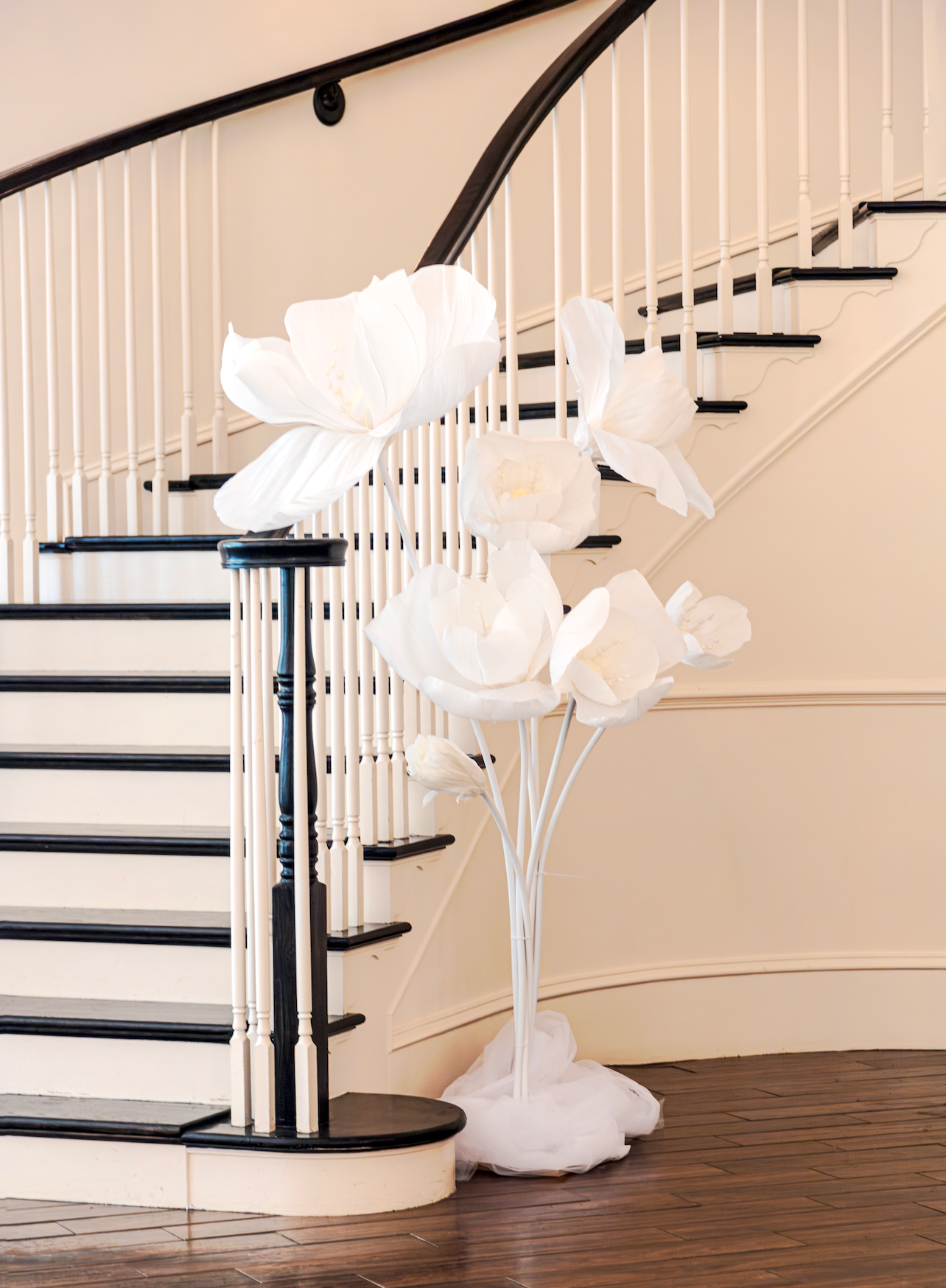 Giant White Flowers stairs decor