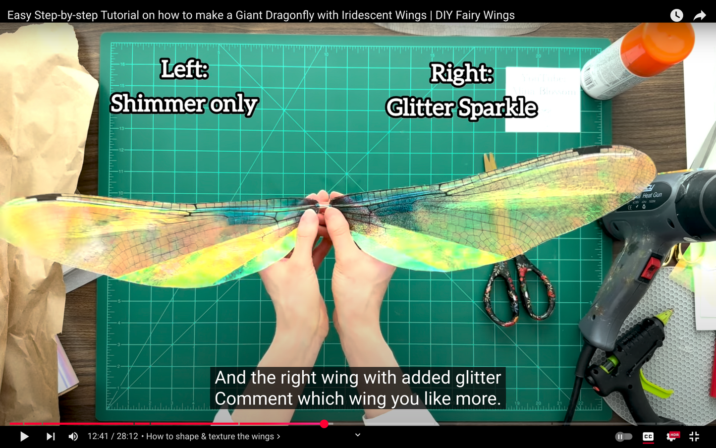 Step-by-step tutorial on making fairy wings with a focus on glitter and shimmer options.