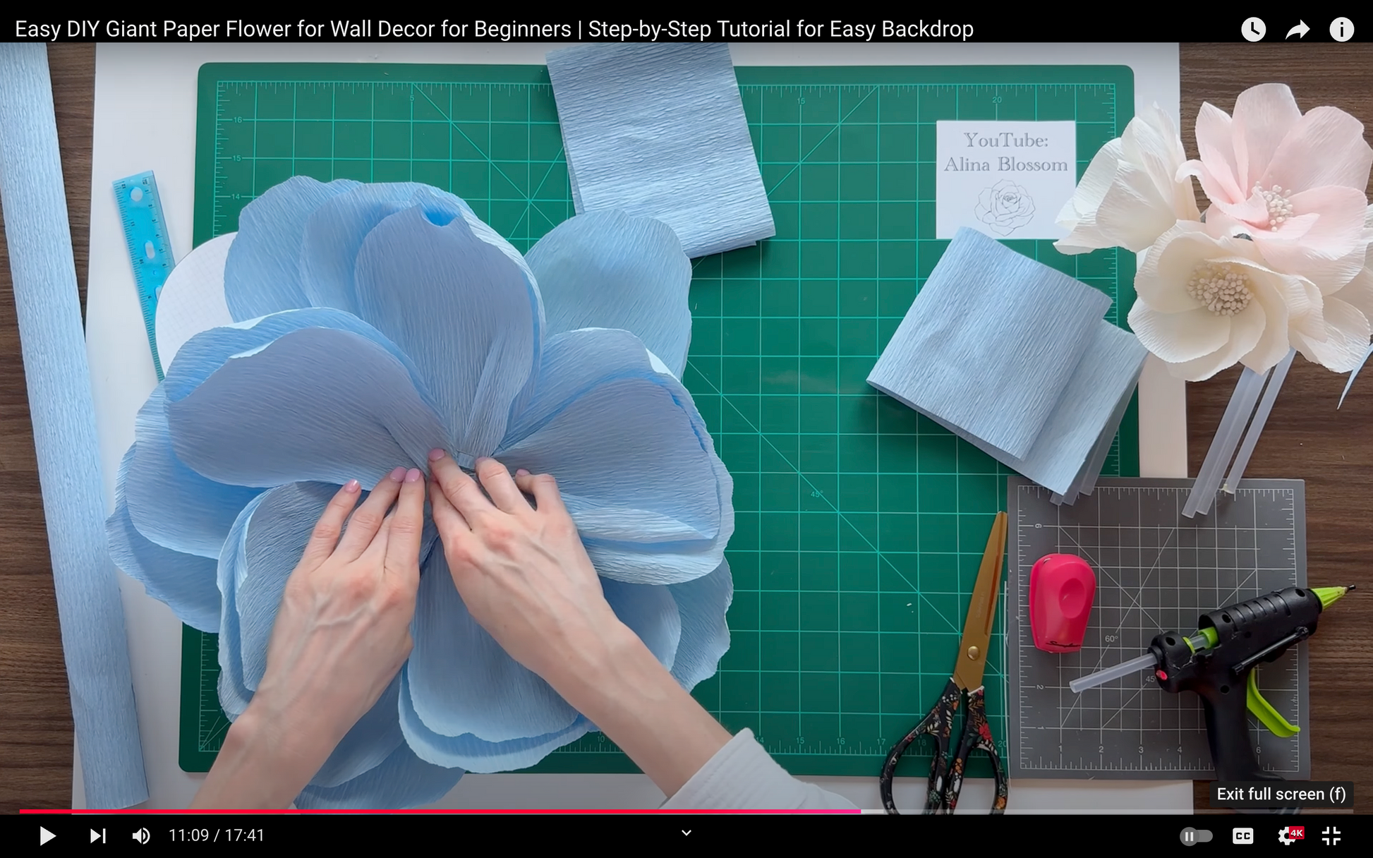 Giant Paper Flower tutorial on YouTube Channel Alina Blossom featuring the first part of the flower