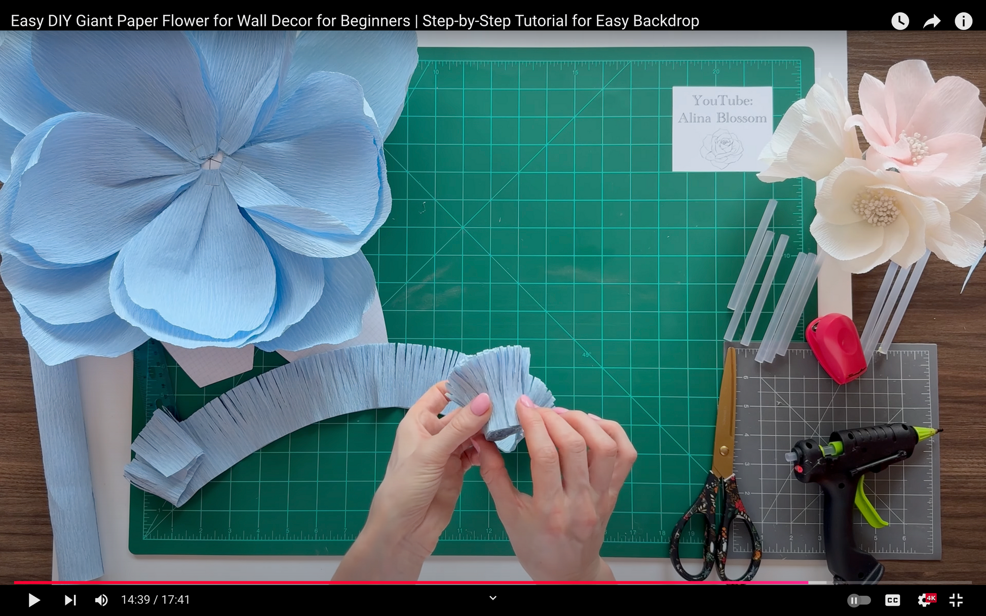 Giant Paper Flower tutorial on YouTube Channel Alina Blossom featuring the center of the flower