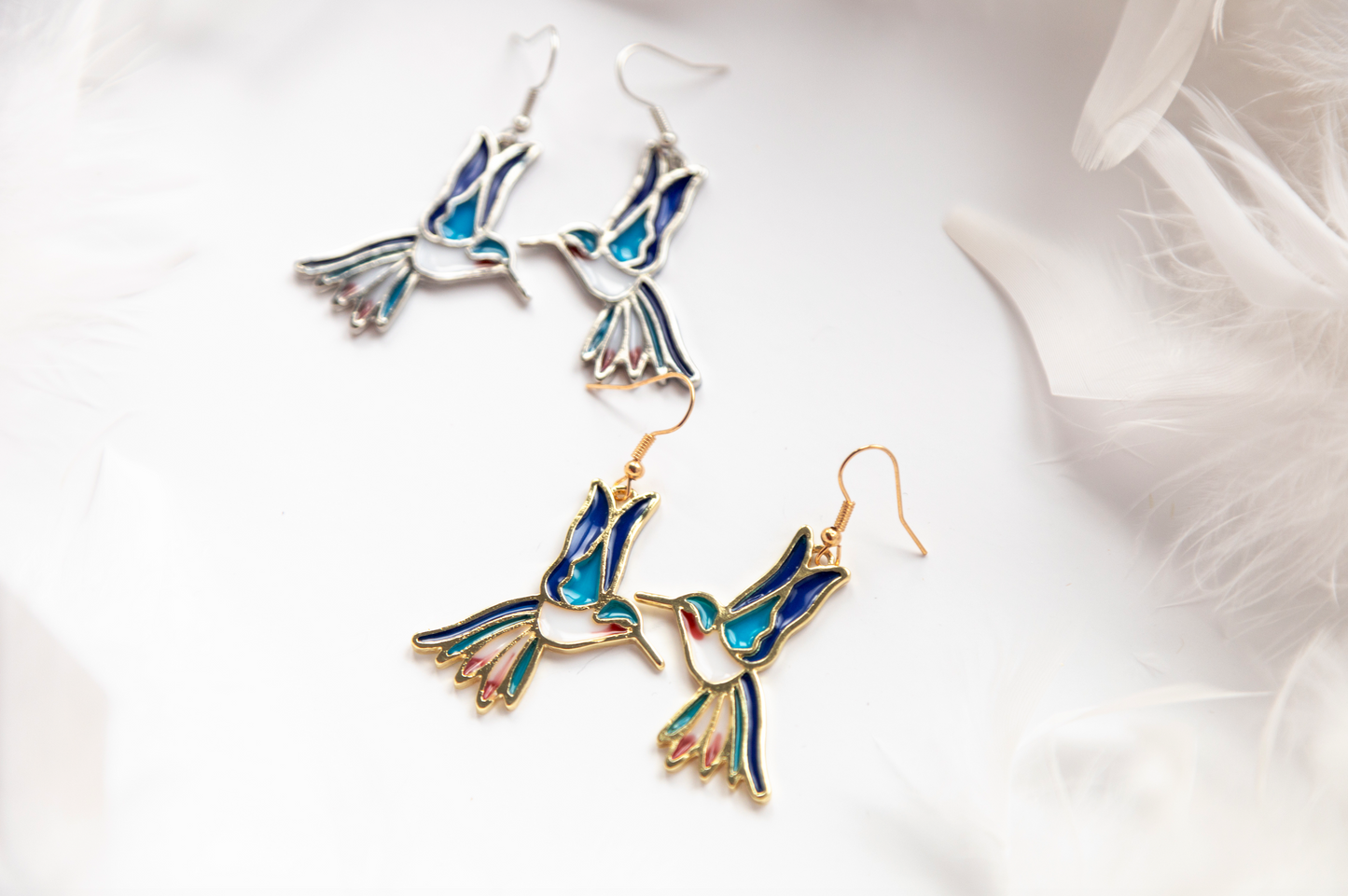 silver and gold hummingbird earrings
