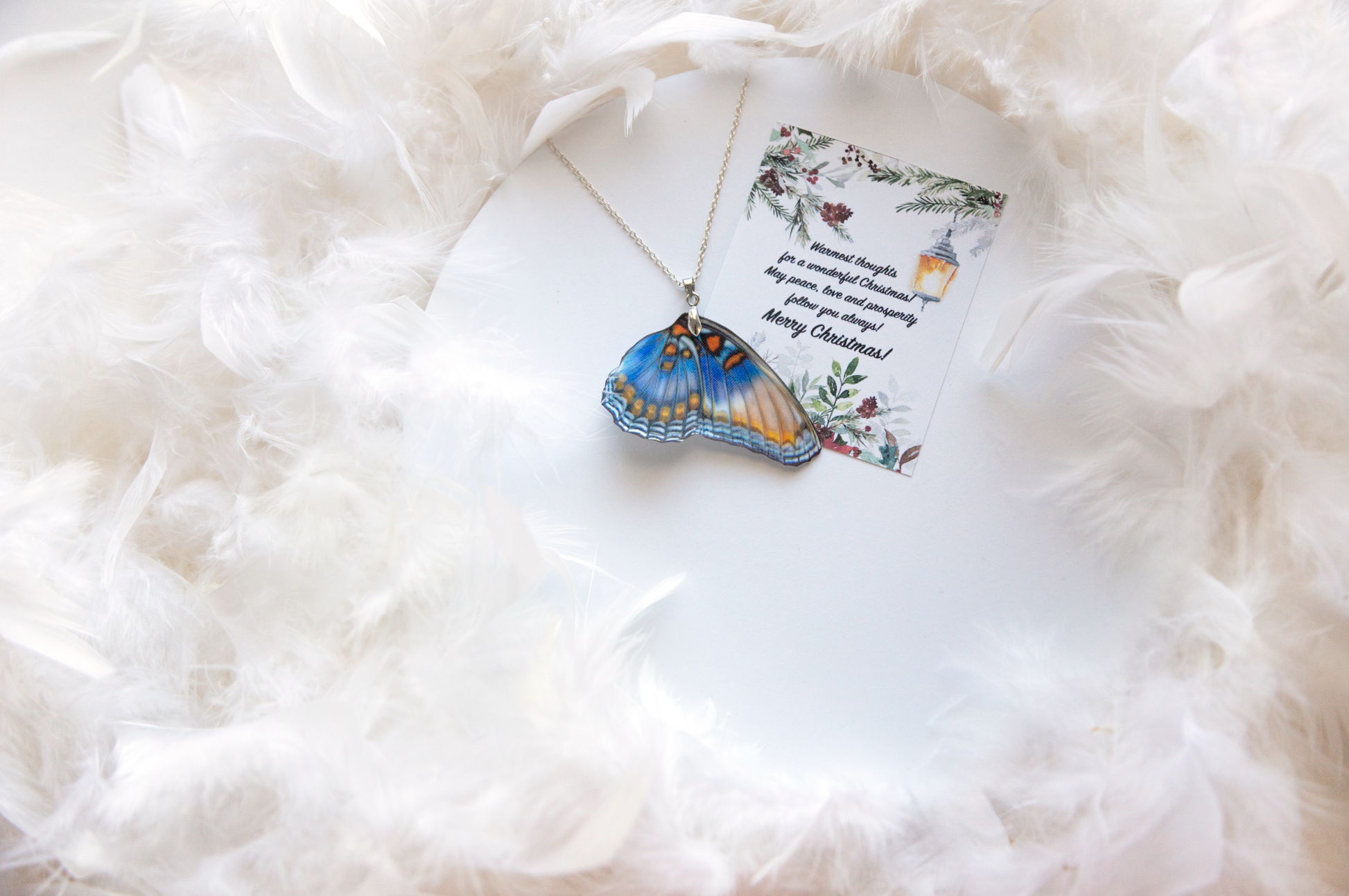 blue swallowtail butterfly wing pendant necklace