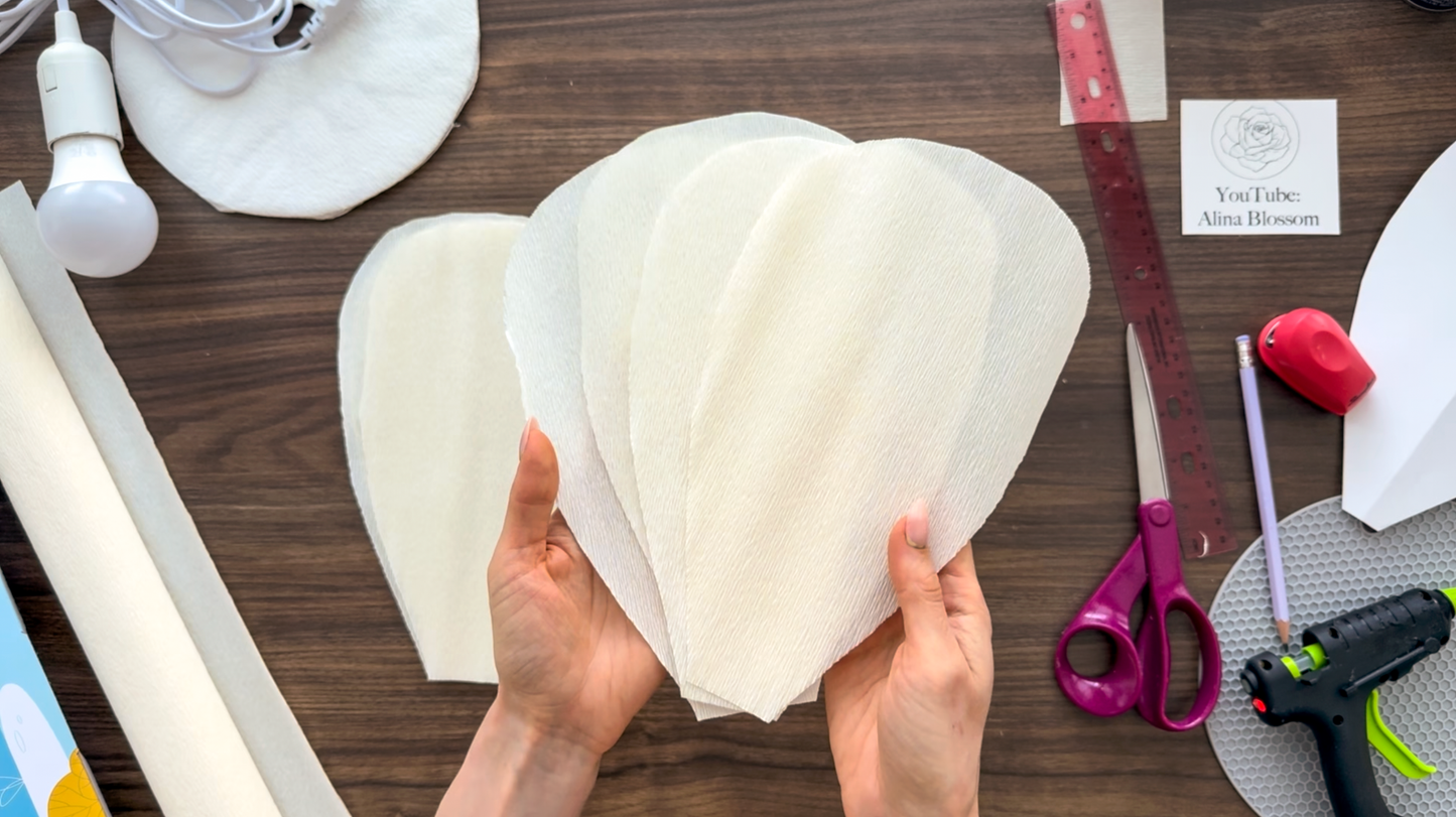Cut-out petals from crepe paper using petal template #1