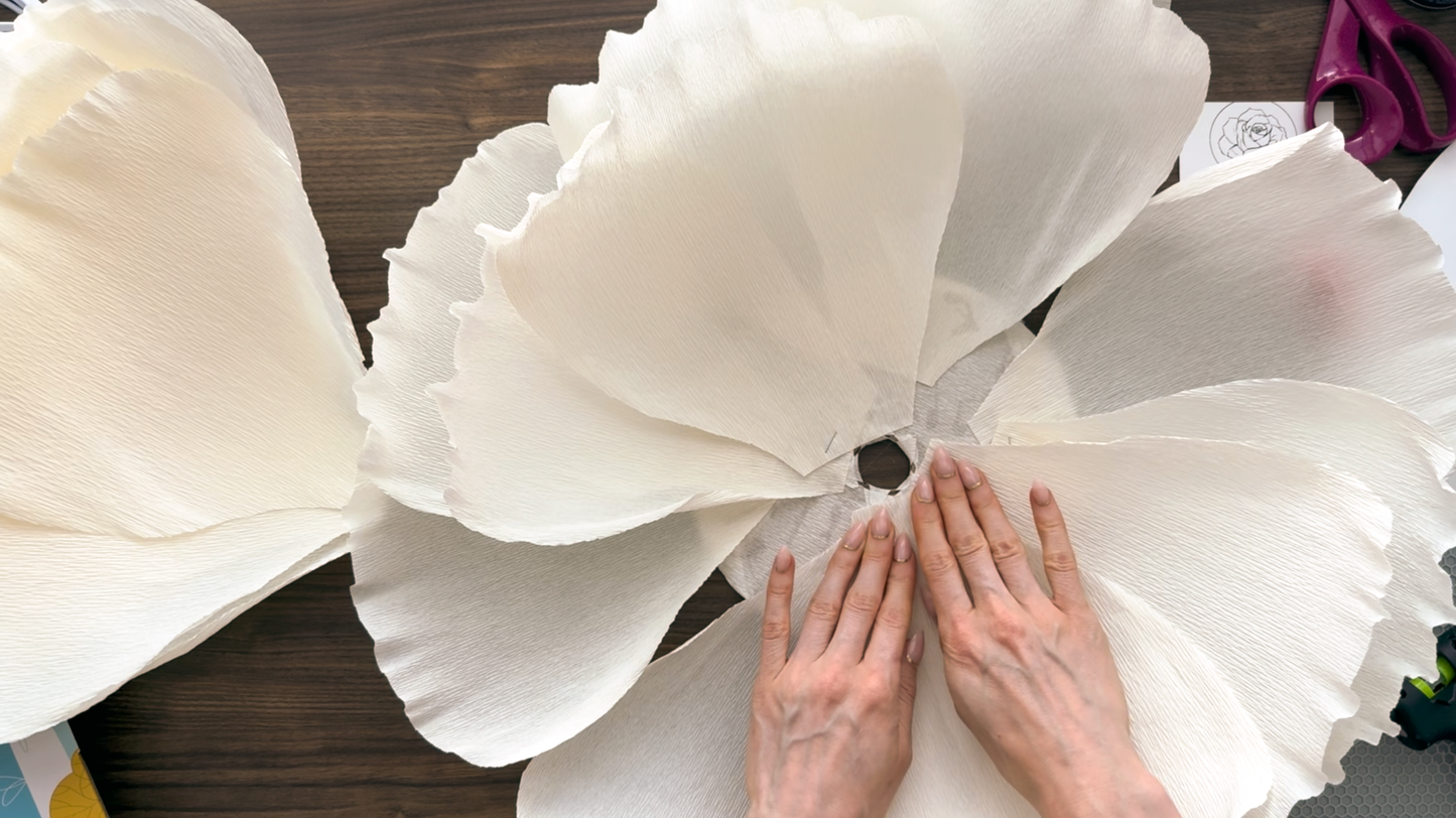 Finishing giant paper peony for the lamp