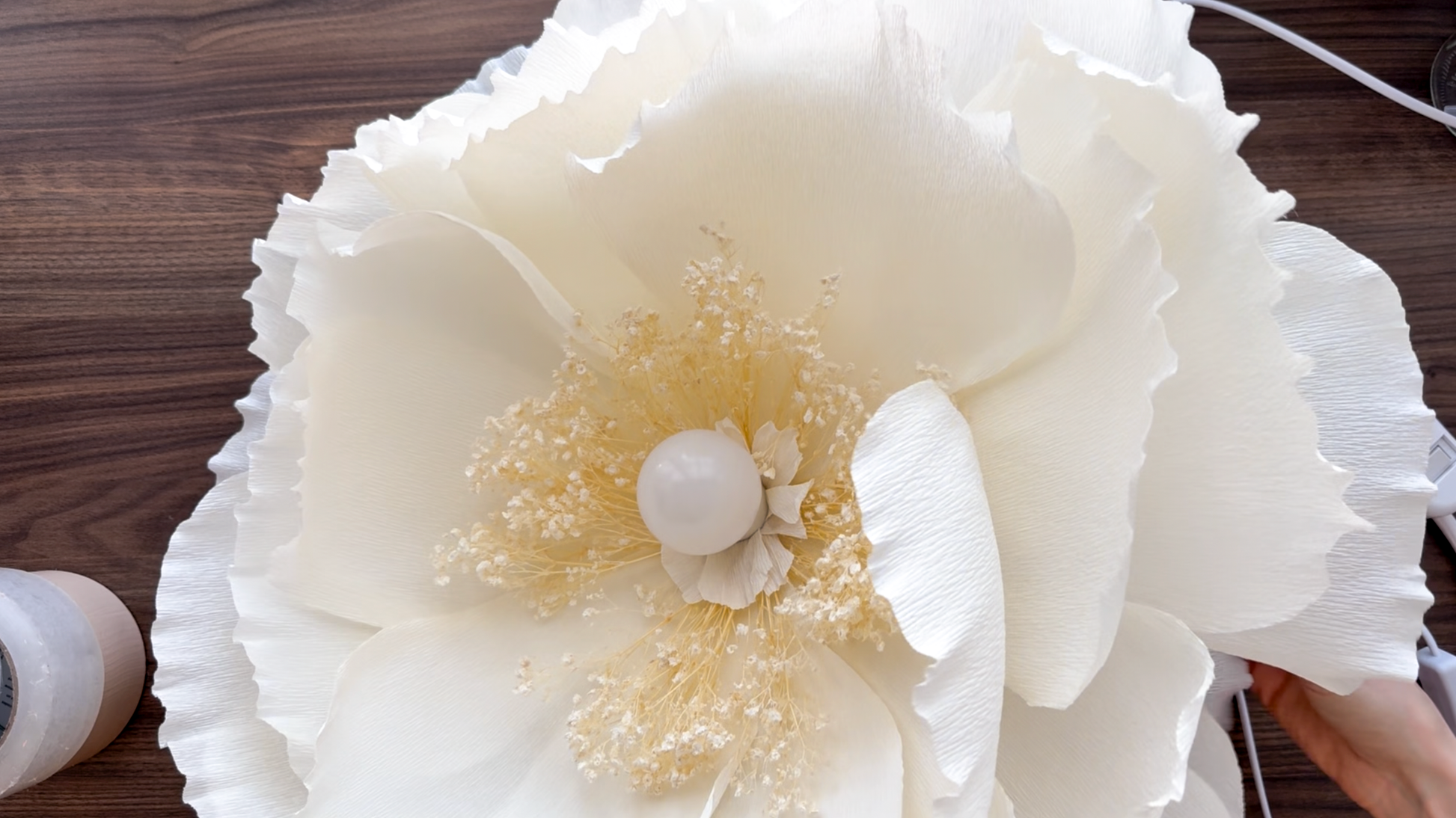 Finished giant paper peony lamp with LED light