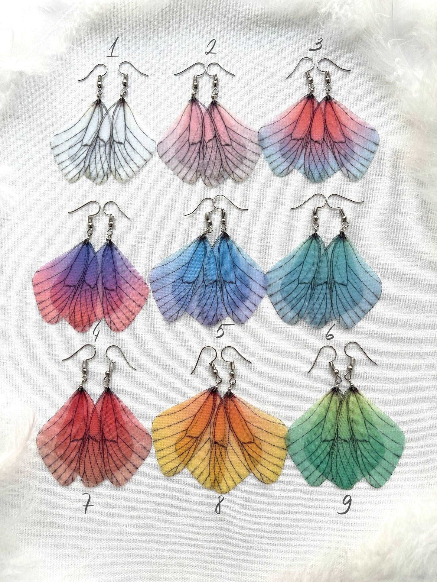 Multicolor fairy wings threader earrings