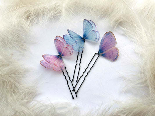 Light Blue Butterfly Hairpins for Unique Hairstyle - Silk Butterflies