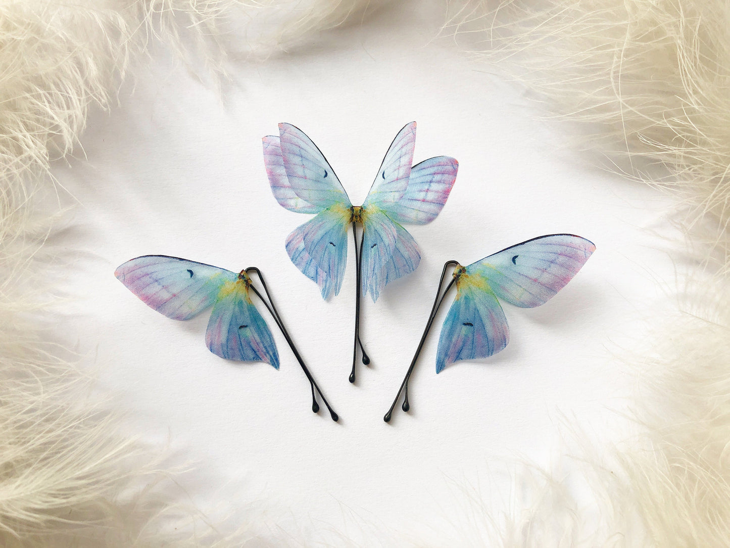 Something Blue: Set of 3 Orchid Butterfly Hairclips - Silk Butterflies