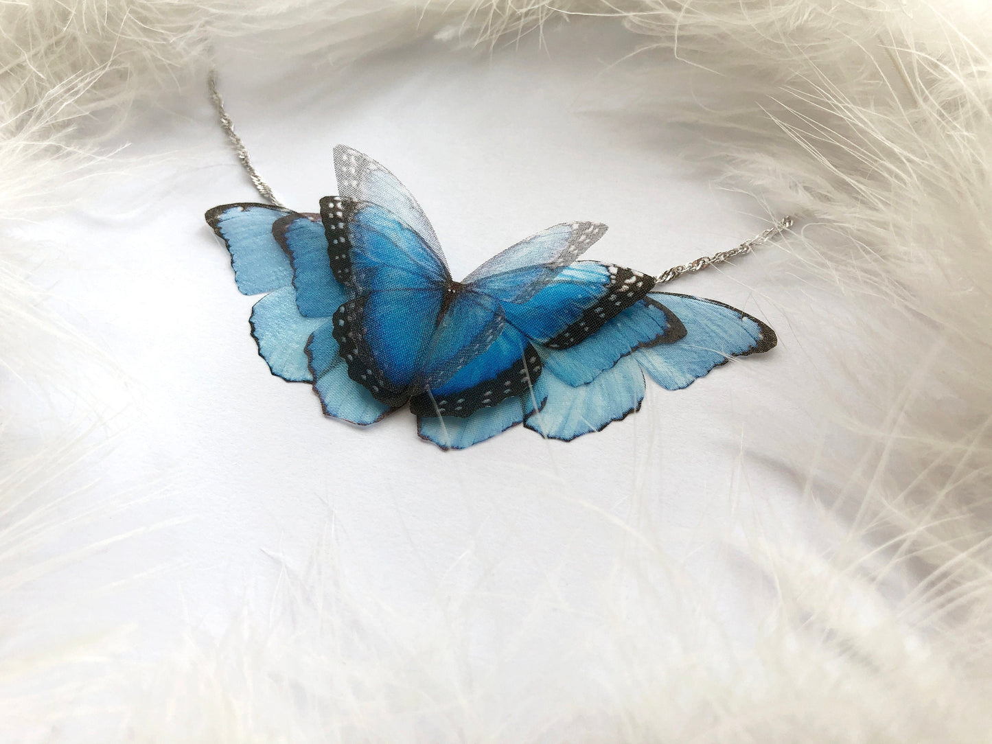 Orchid Flower Butterflies Necklace - Silk Butterflies