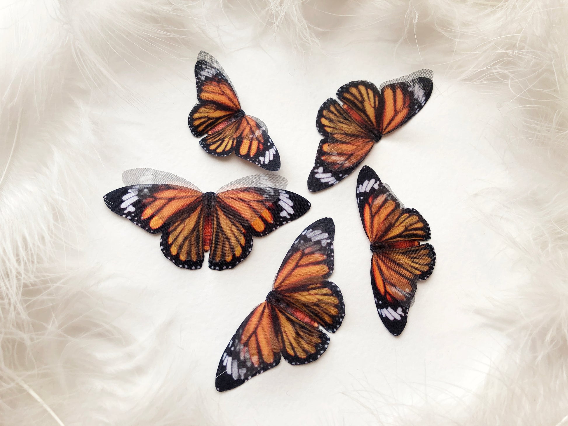 5 Faux Monarch Butterflies on White Background