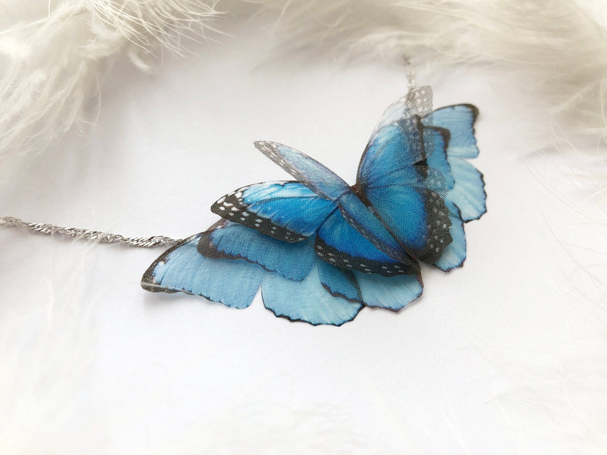 Orchid Flower Butterflies Necklace - Silk Butterflies