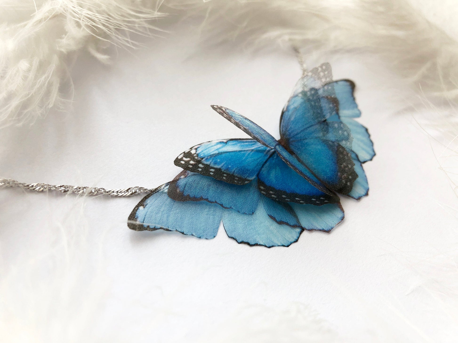 Orchid Flower Butterflies Necklace - Silk Butterflies