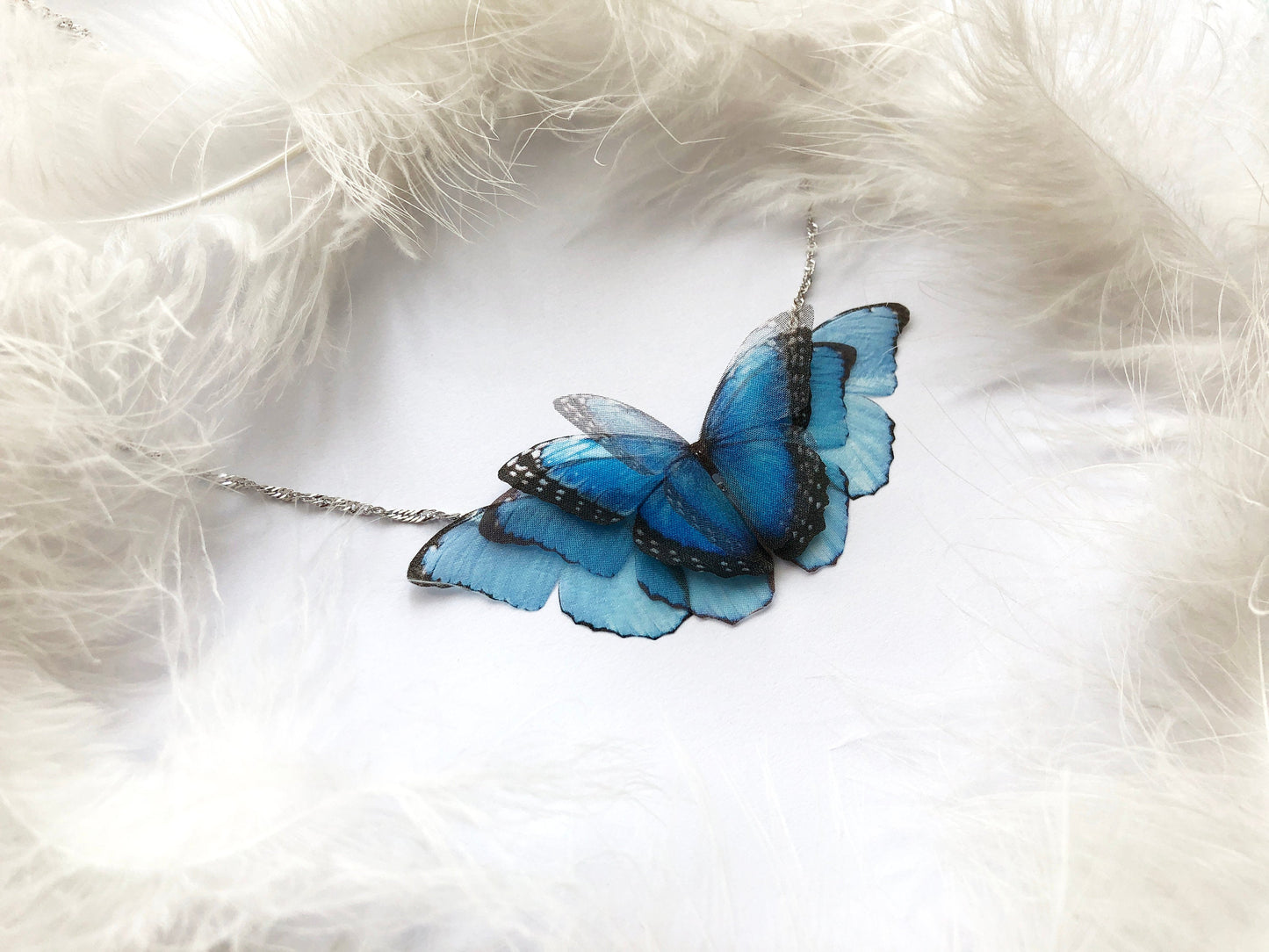 Orchid Flower Butterflies Necklace - Silk Butterflies