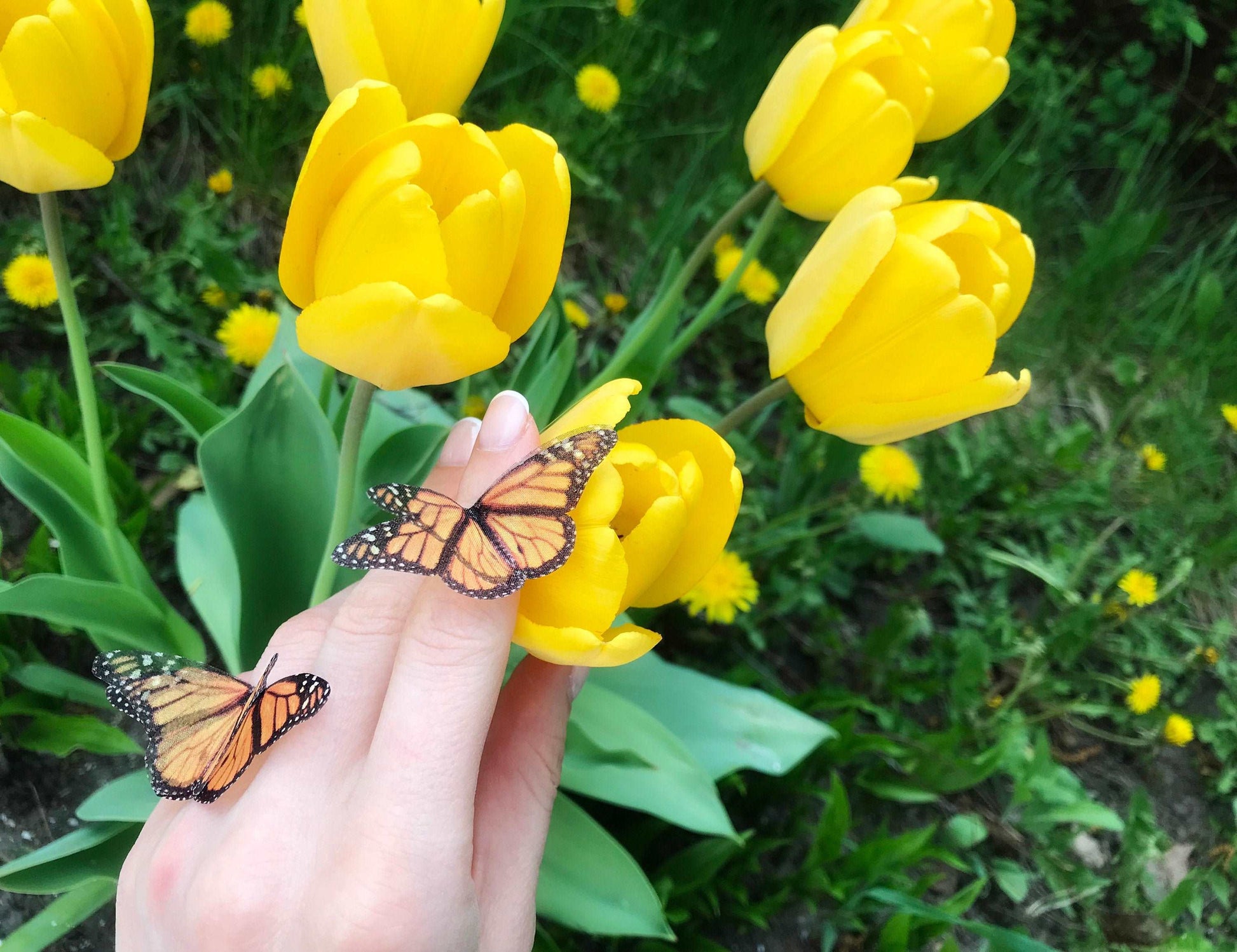 Monarch Butterfly Rings with Faux Silk Wings, Insect-Inspired Jewelry