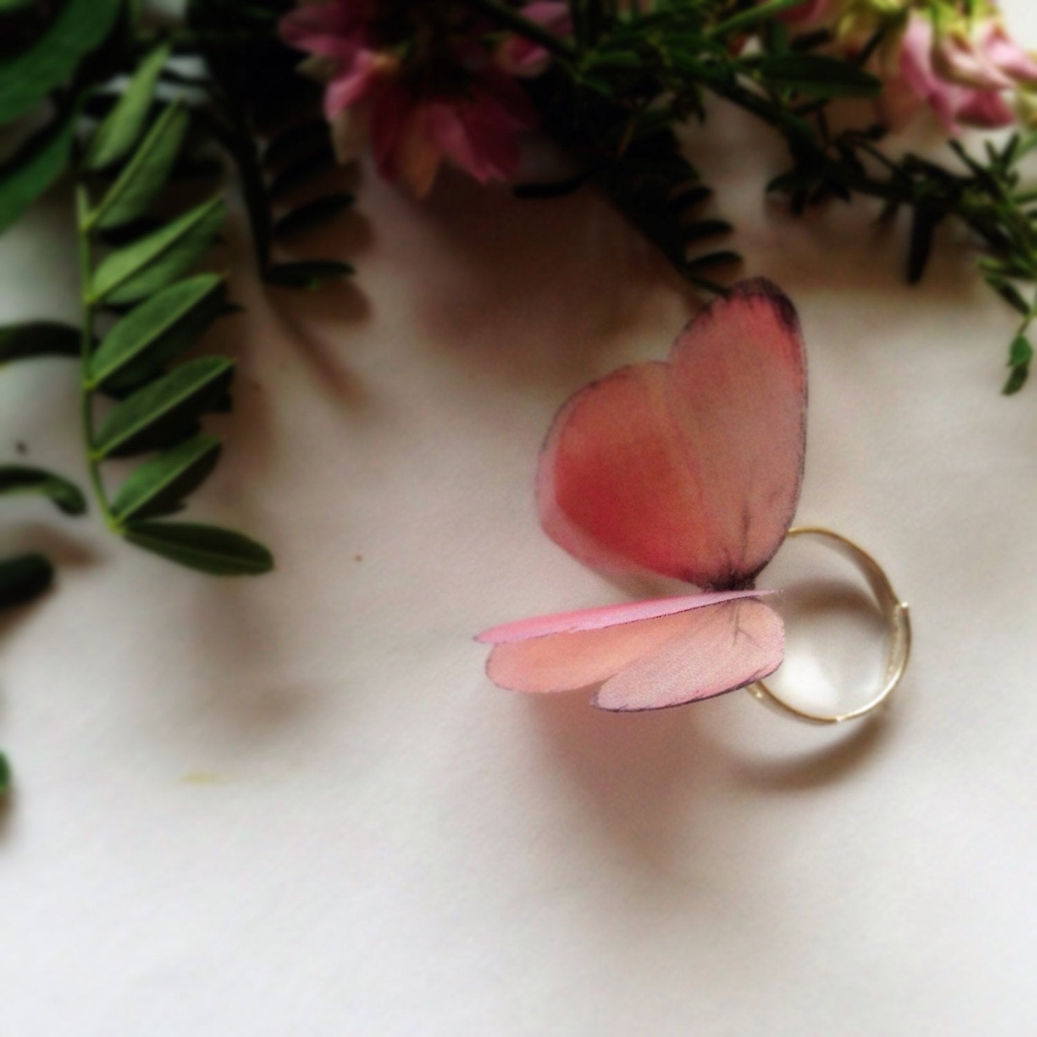 Unique Handmade Baby Pink Butterfly Ring
