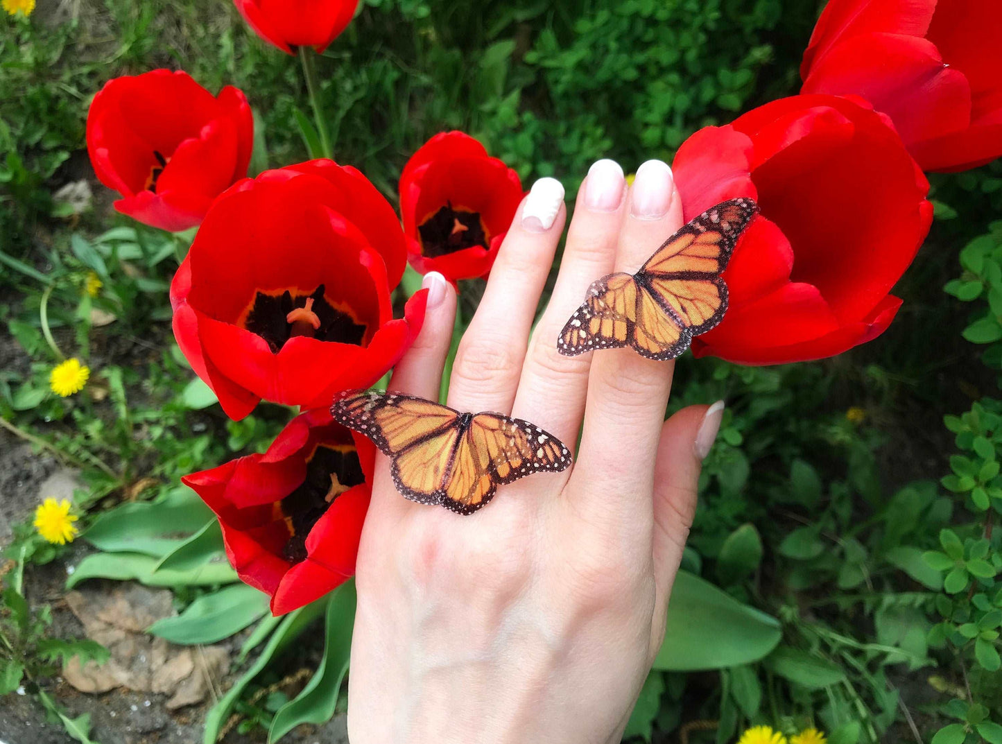 Top view of the Monarch Butterfly Rings with Adjustable Band, Nature-Inspired Jewelry