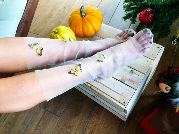 Tulle Socks with 4 "Sunshine" Butterflies - Silk Butterflies