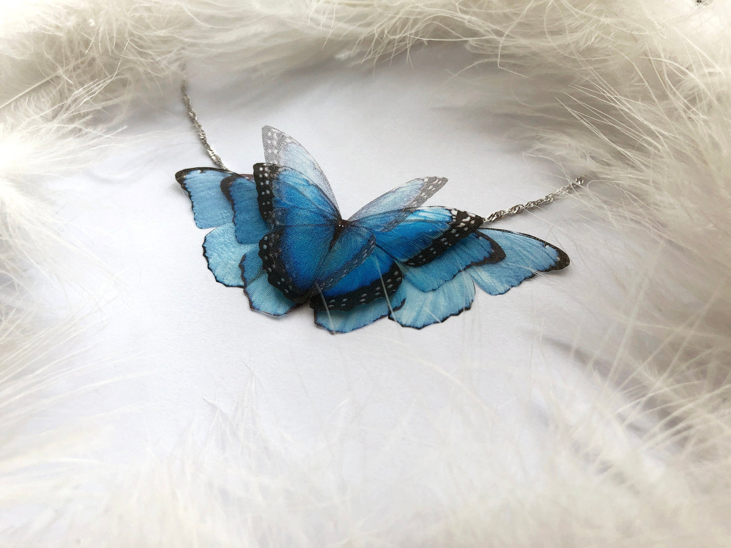 Orchid Flower Butterflies Necklace - Silk Butterflies
