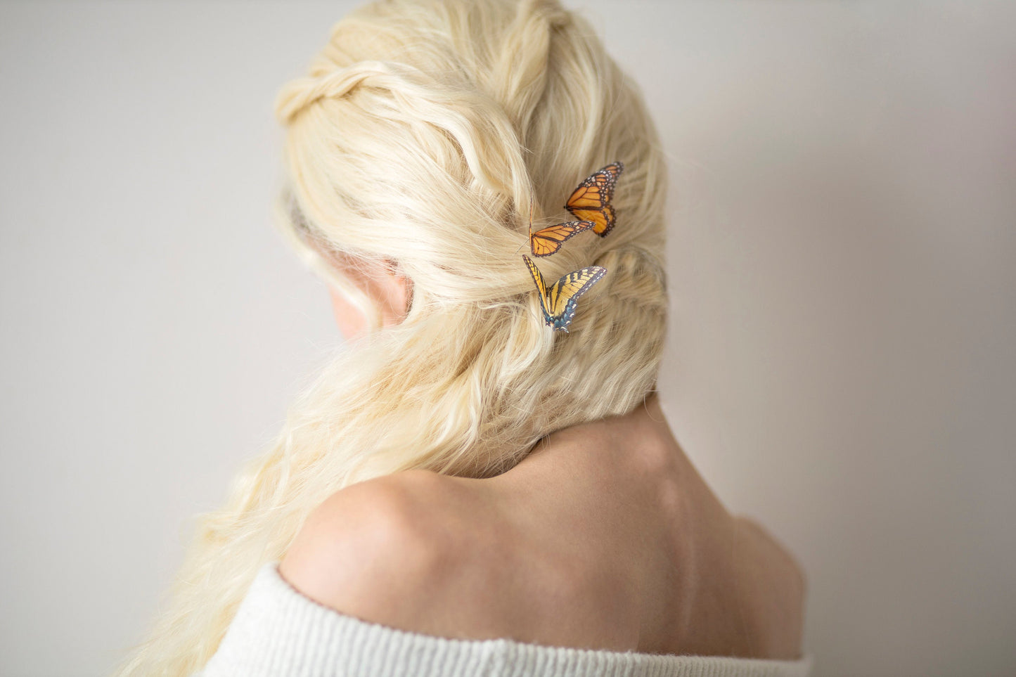 Set of Boho Chic Hairpins with Monarch and Swallowtail Butterflies - Silk Butterflies