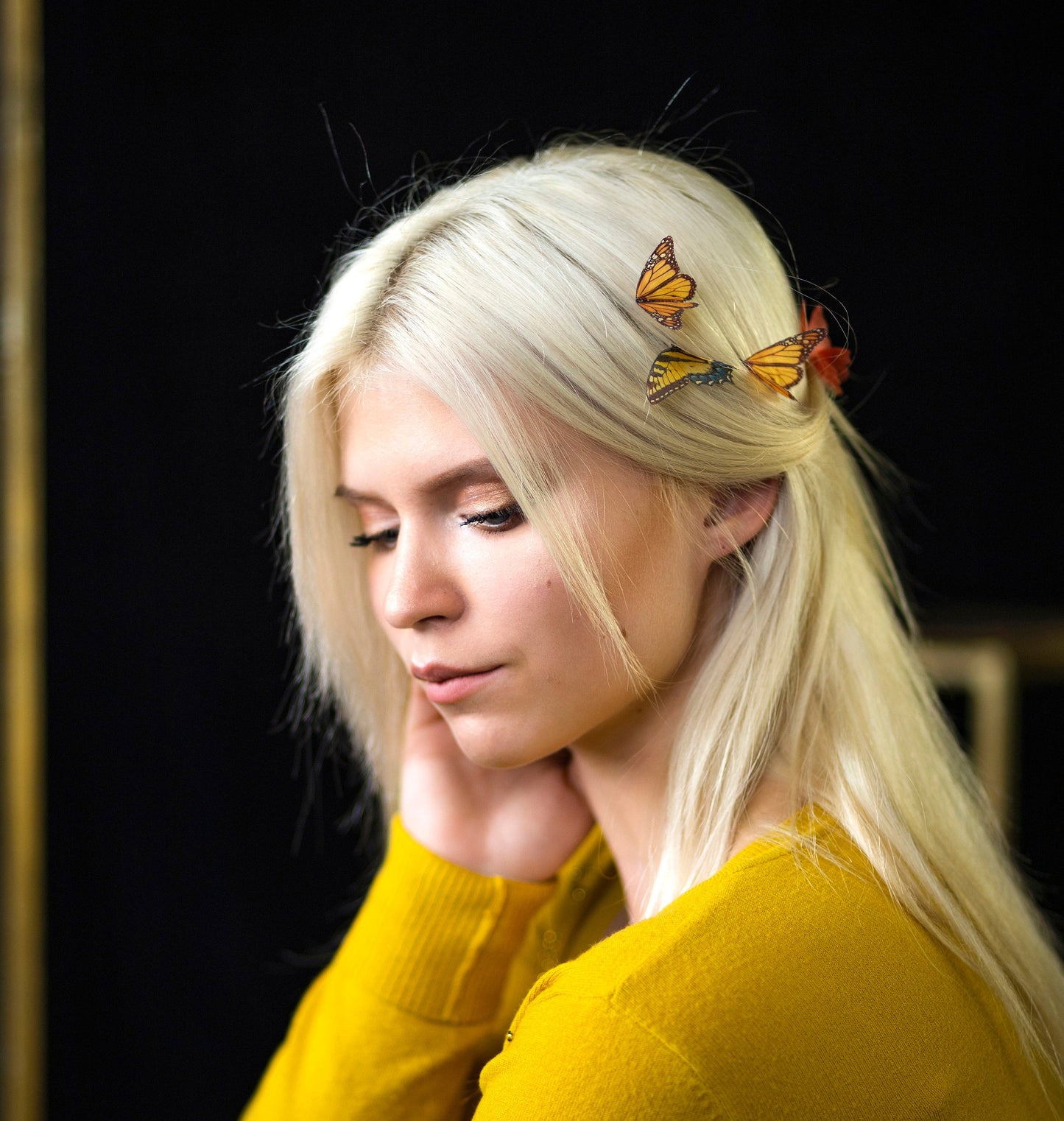 Set of Boho Chic Hairpins with Monarch and Swallowtail Butterflies - Silk Butterflies