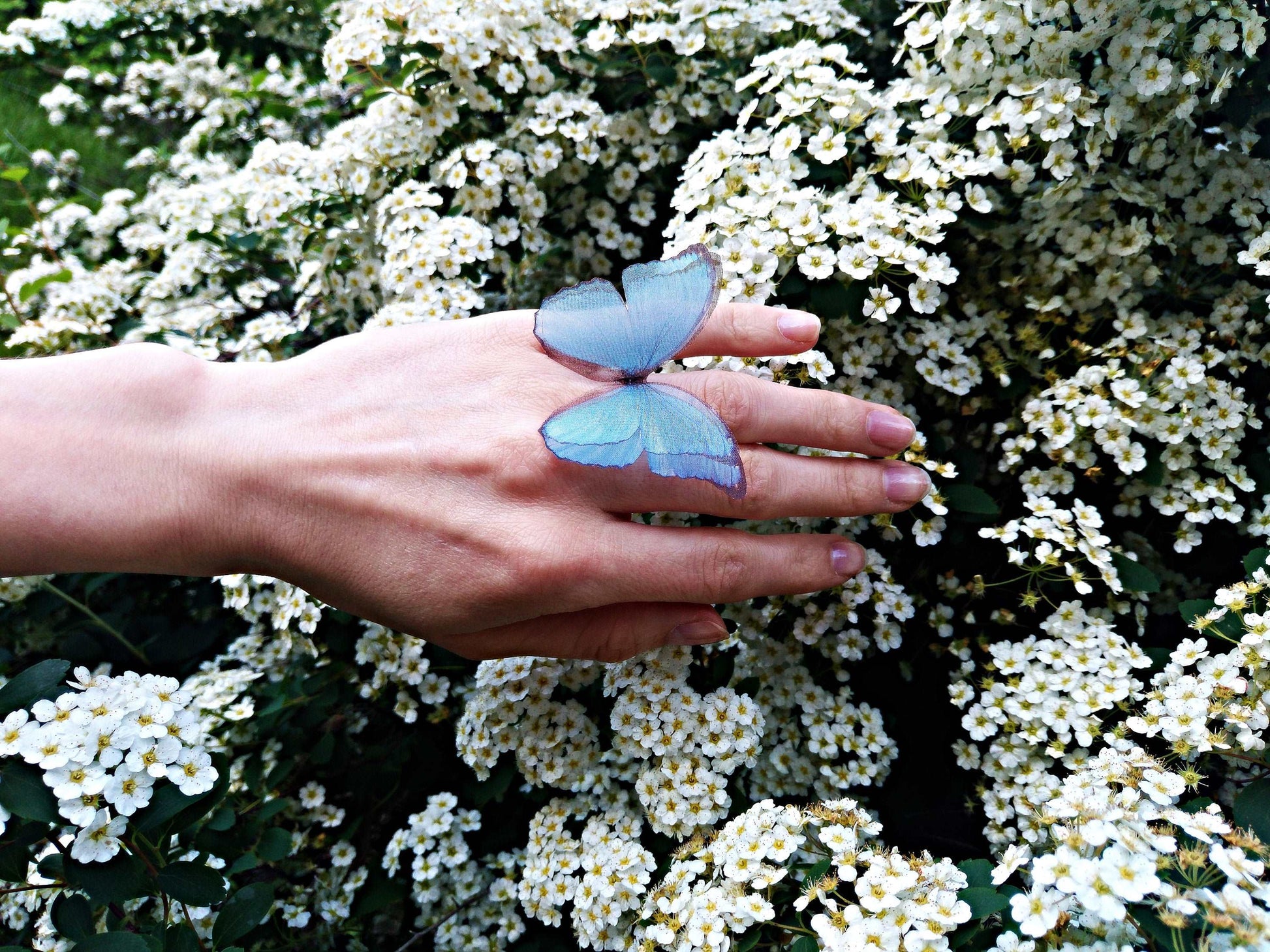 Boho chic style with blue butterfly ring