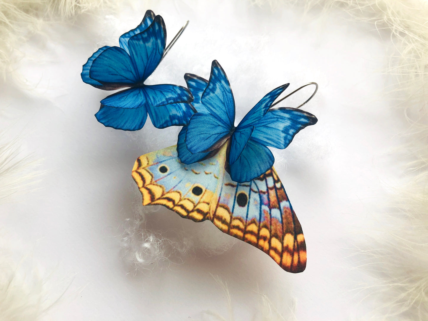 Royal Blue Butterfly Earrings in Boho Chic Style, Side View