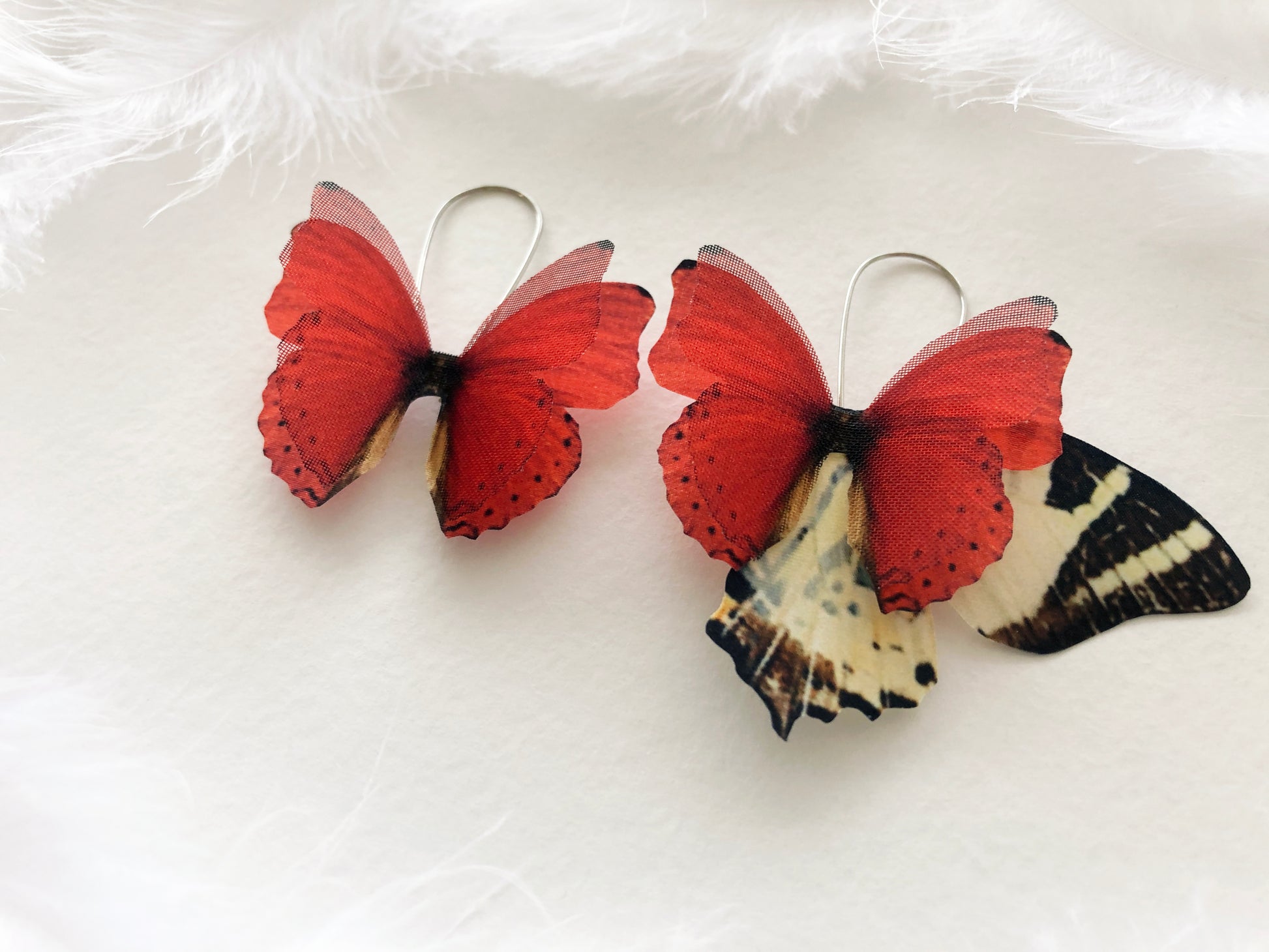 Whimsical Wing Earrings with Bright Red Butterflies