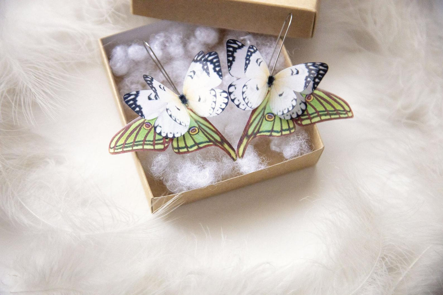 Lunar moth earrings with ivory butterfly wings