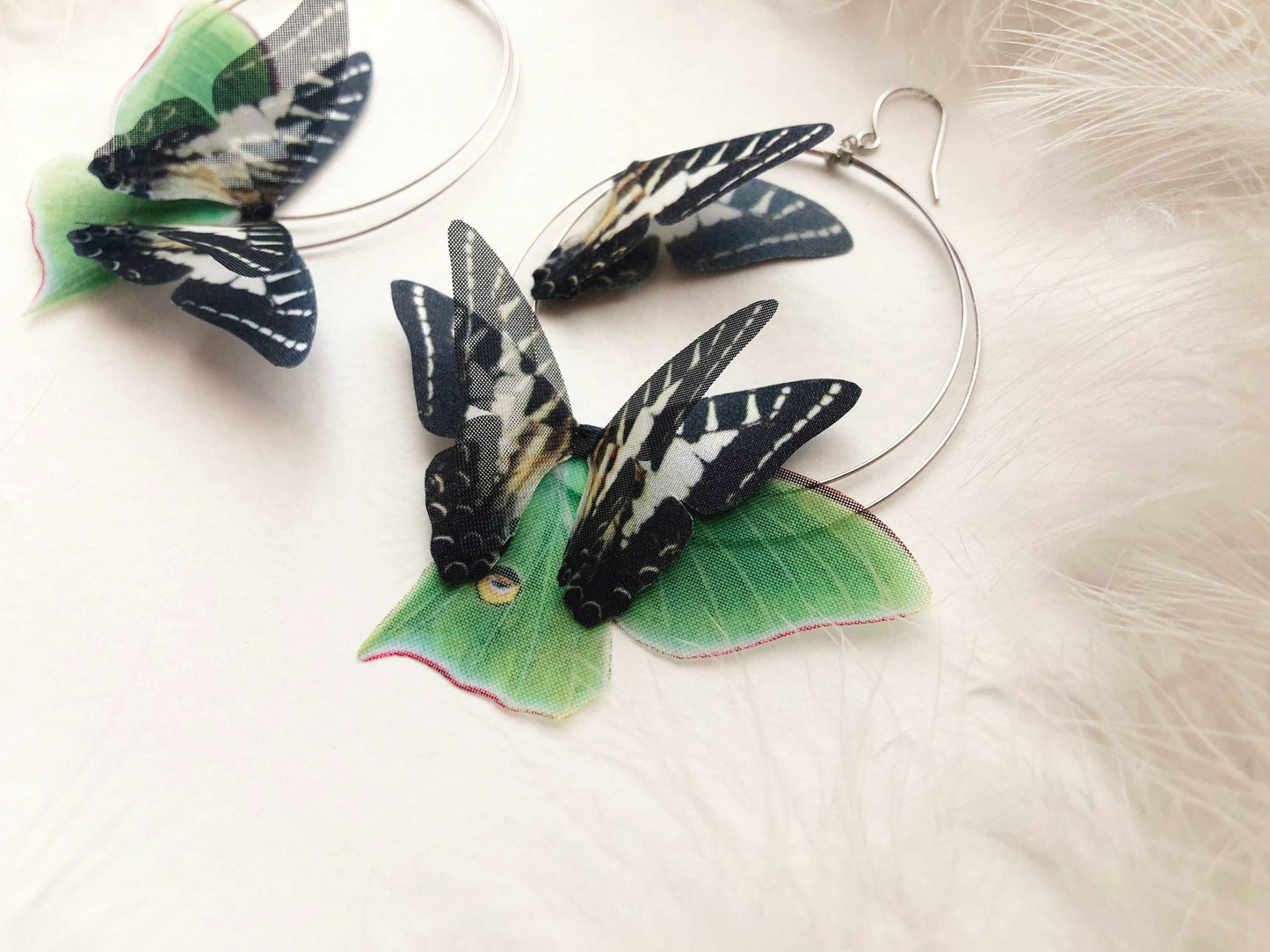 Handmade Luna Moth Double Hoop Earrings for a Unique and Stunning Look