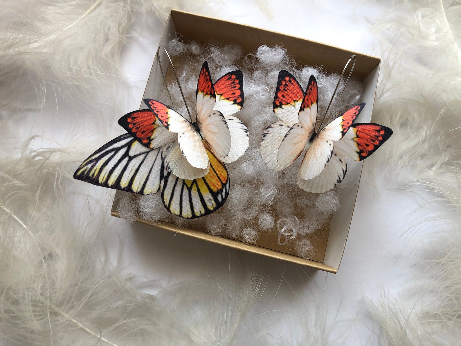 Cute bug earrings with silk butterfly