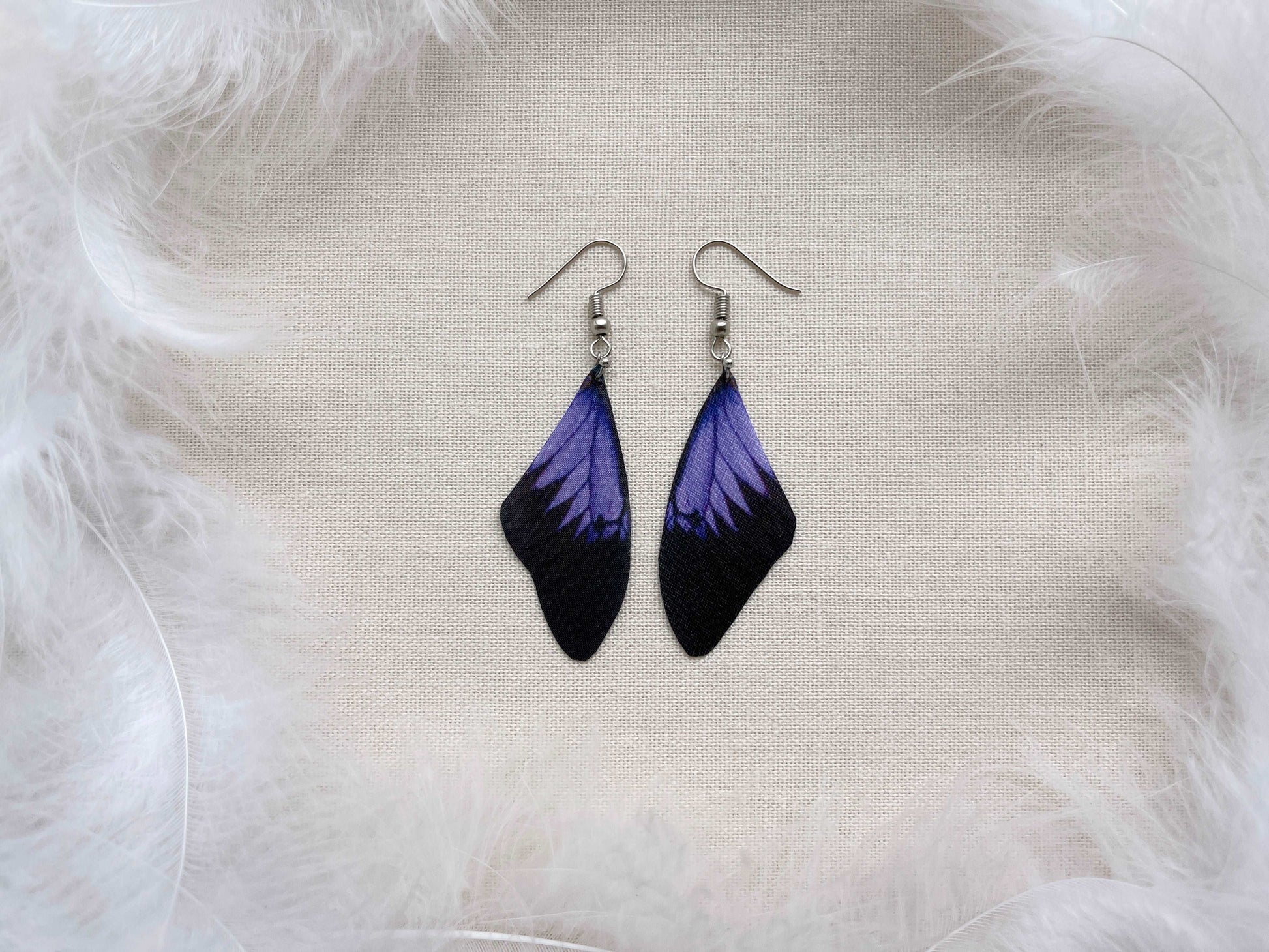 Lilac butterfly earrings with gold threader - statement piece for any outfit