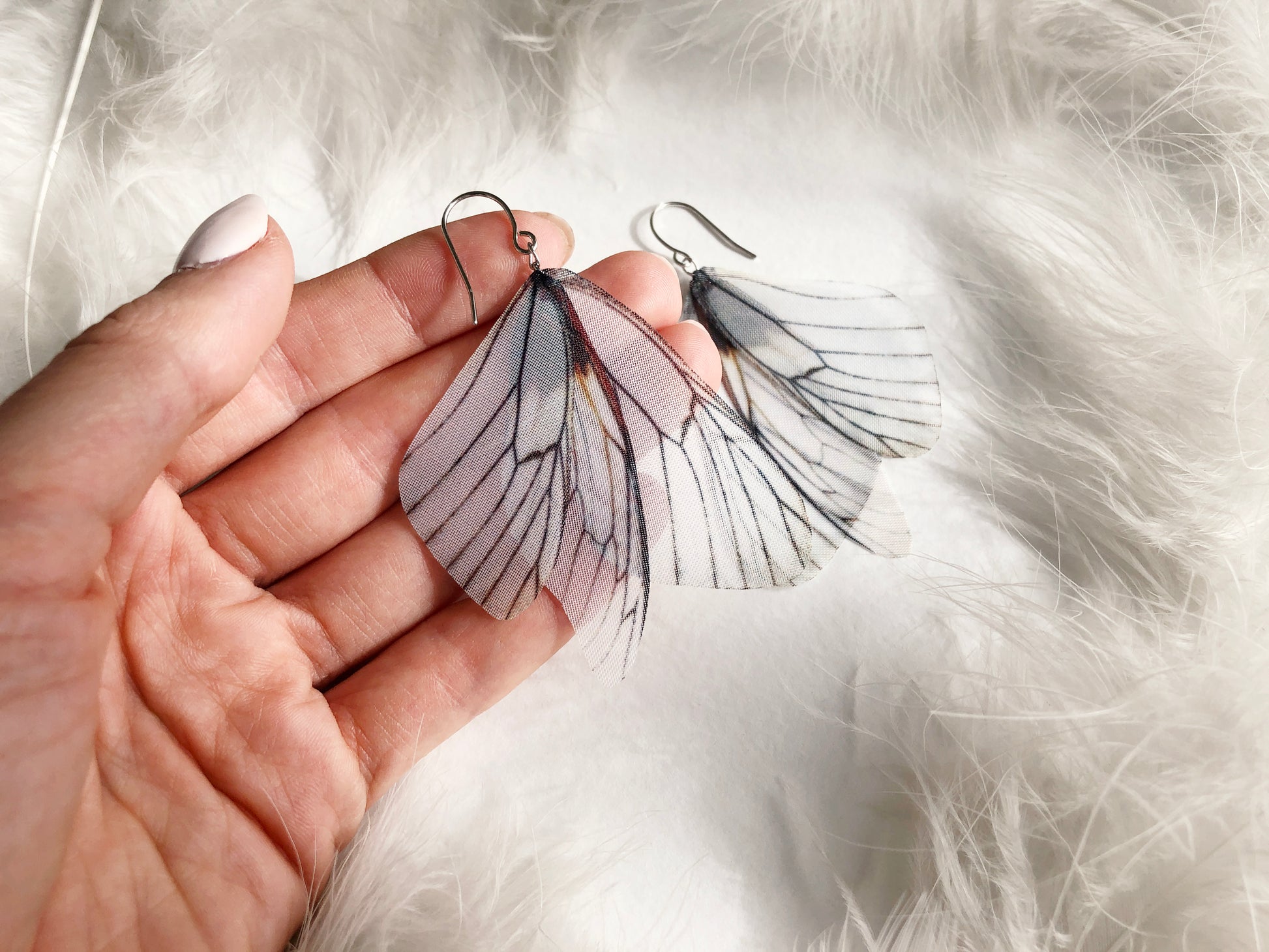 Aesthetic moth earrings with white angel wings