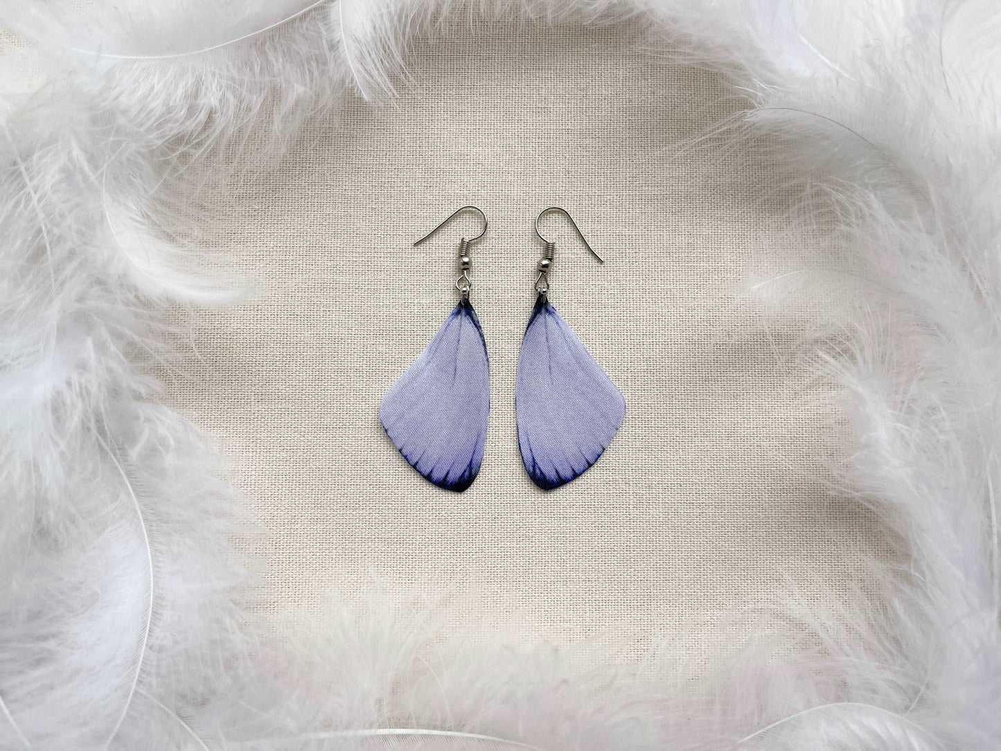 Lilac faux butterfly wing earrings - great addition to any outfit