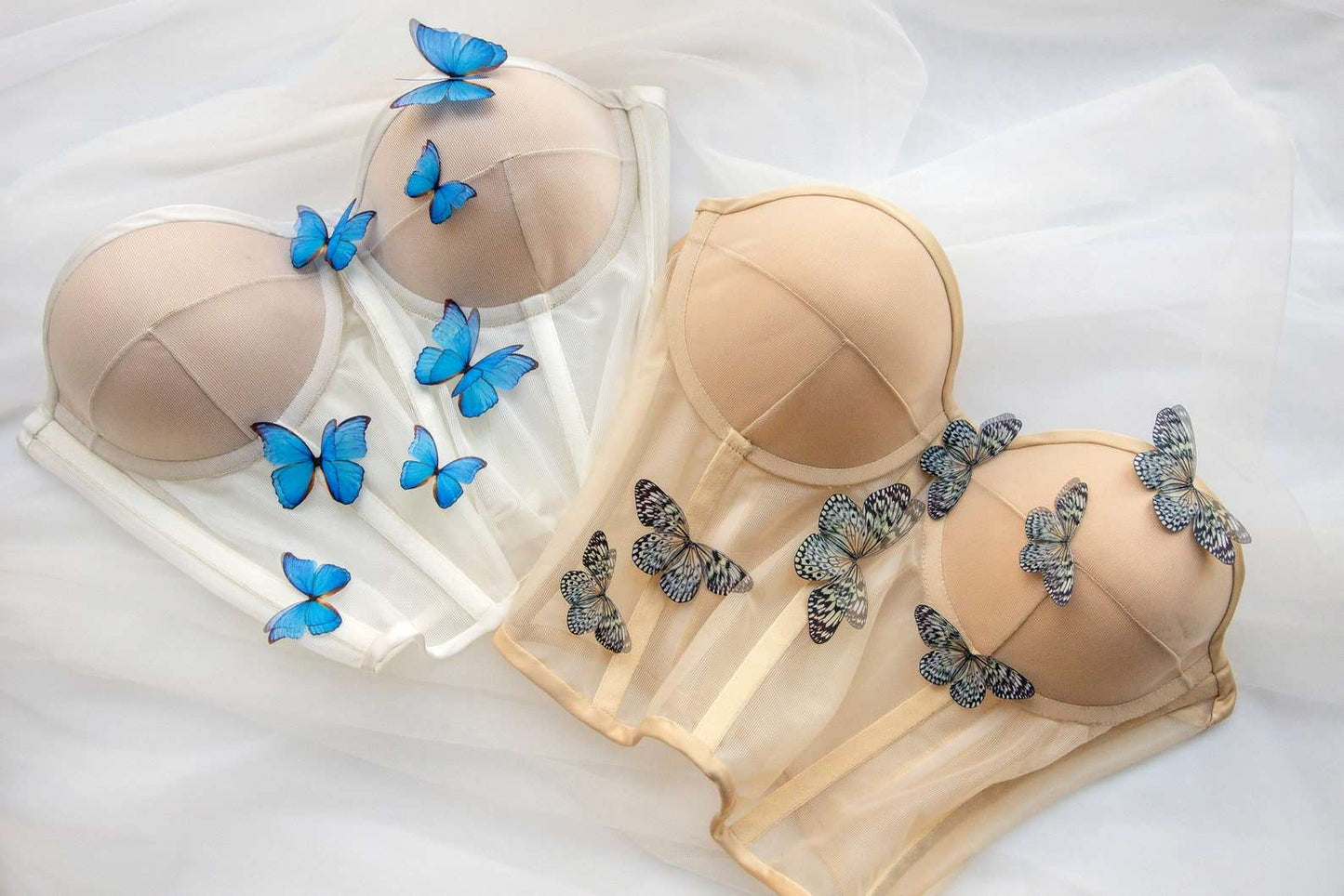 Nude Bustier with Silk Butterflies