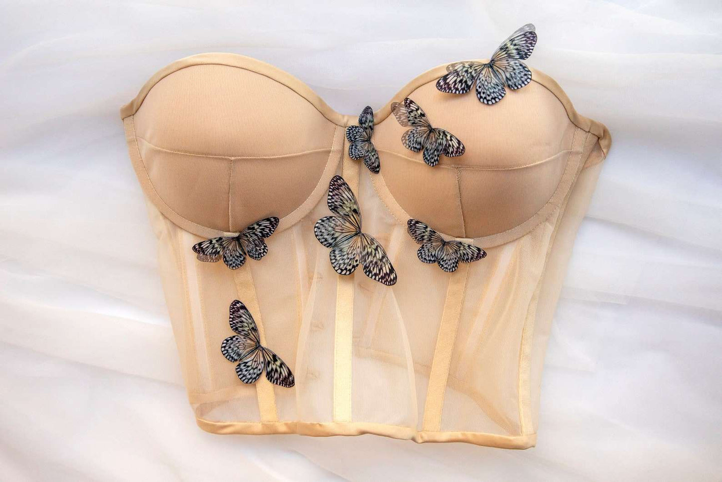 Nude Bustier with Silk Butterflies