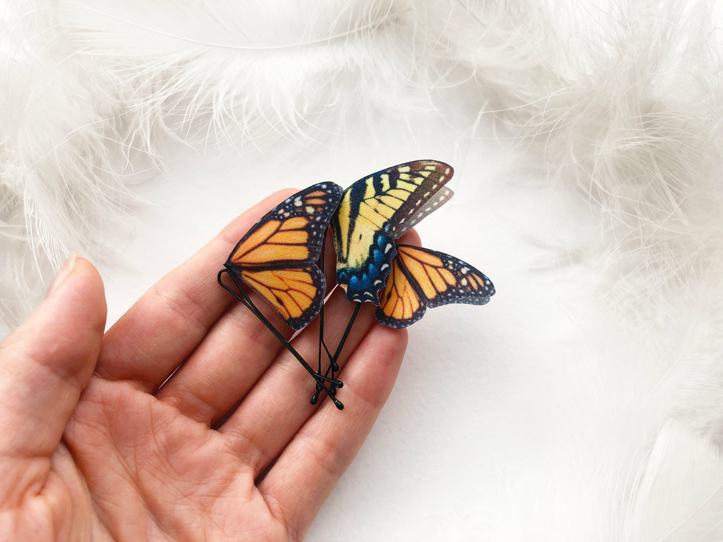 Set of Boho Chic Hairpins with Monarch and Swallowtail Butterflies - Silk Butterflies