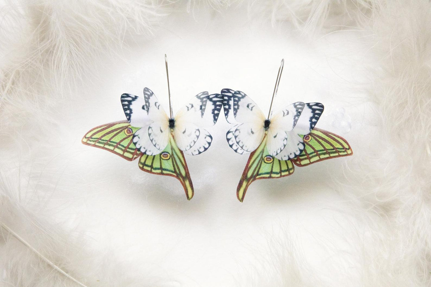 Ivory butterfly wing earrings in boho style