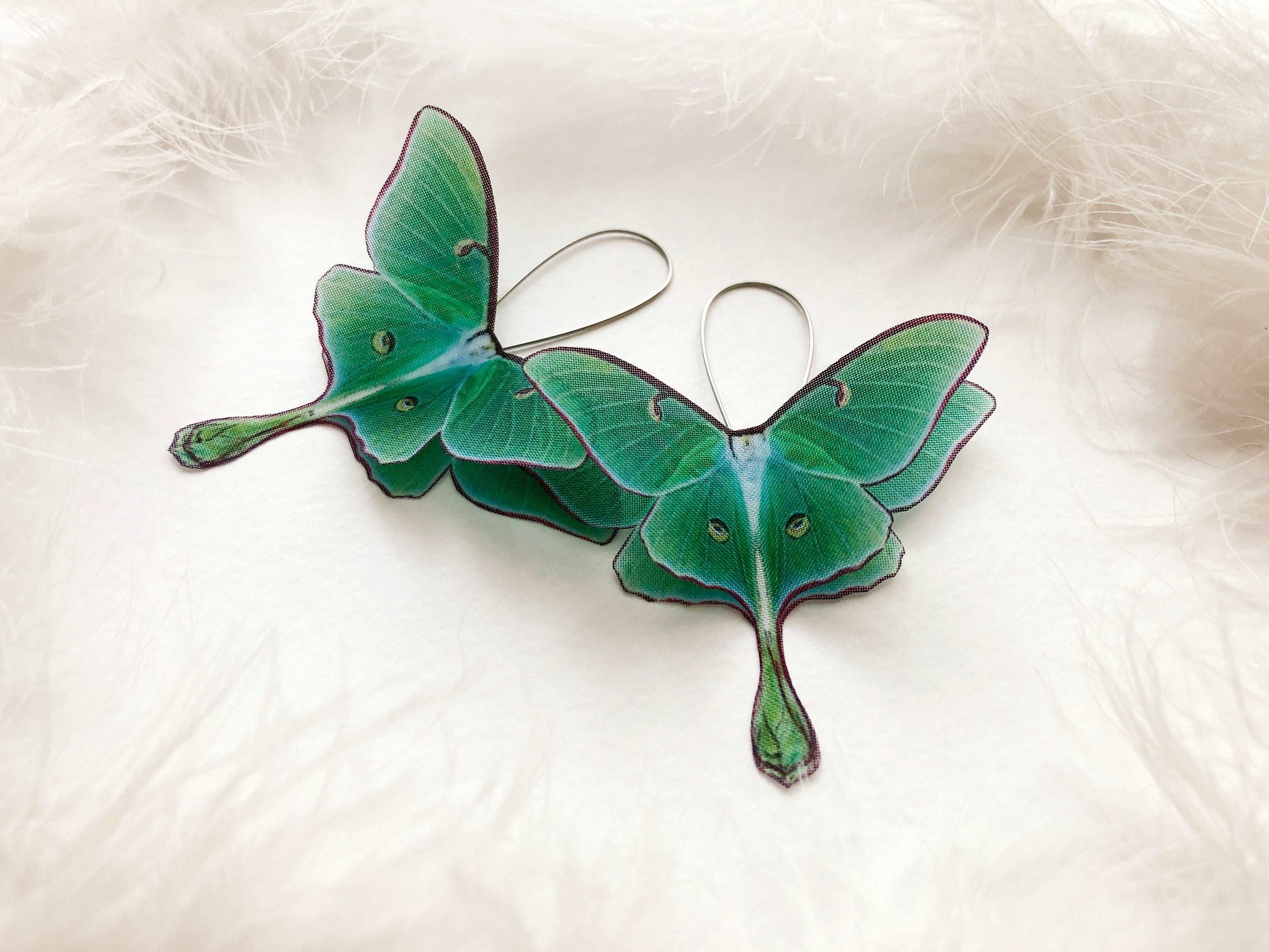 Sterling silver hypoallergenic earrings, green Luna Moth earrings