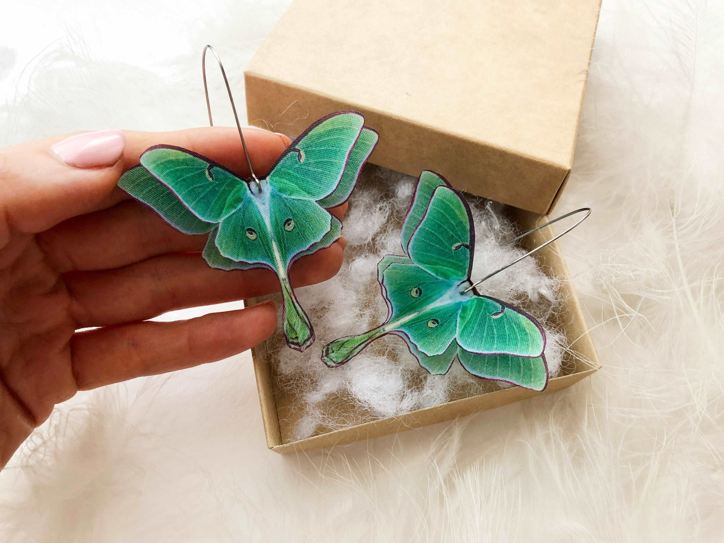 Luna Moth Emerald Earrings for everyone who loves Butterflies - Silk Butterflies