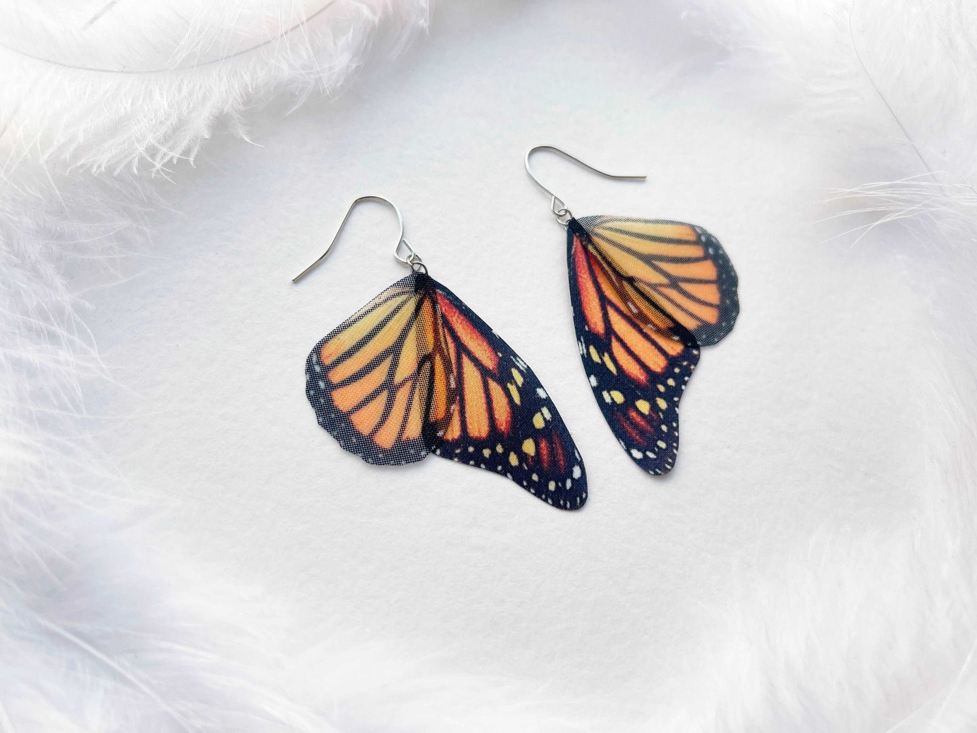 Close-up of Monarch Butterfly Wing Earrings