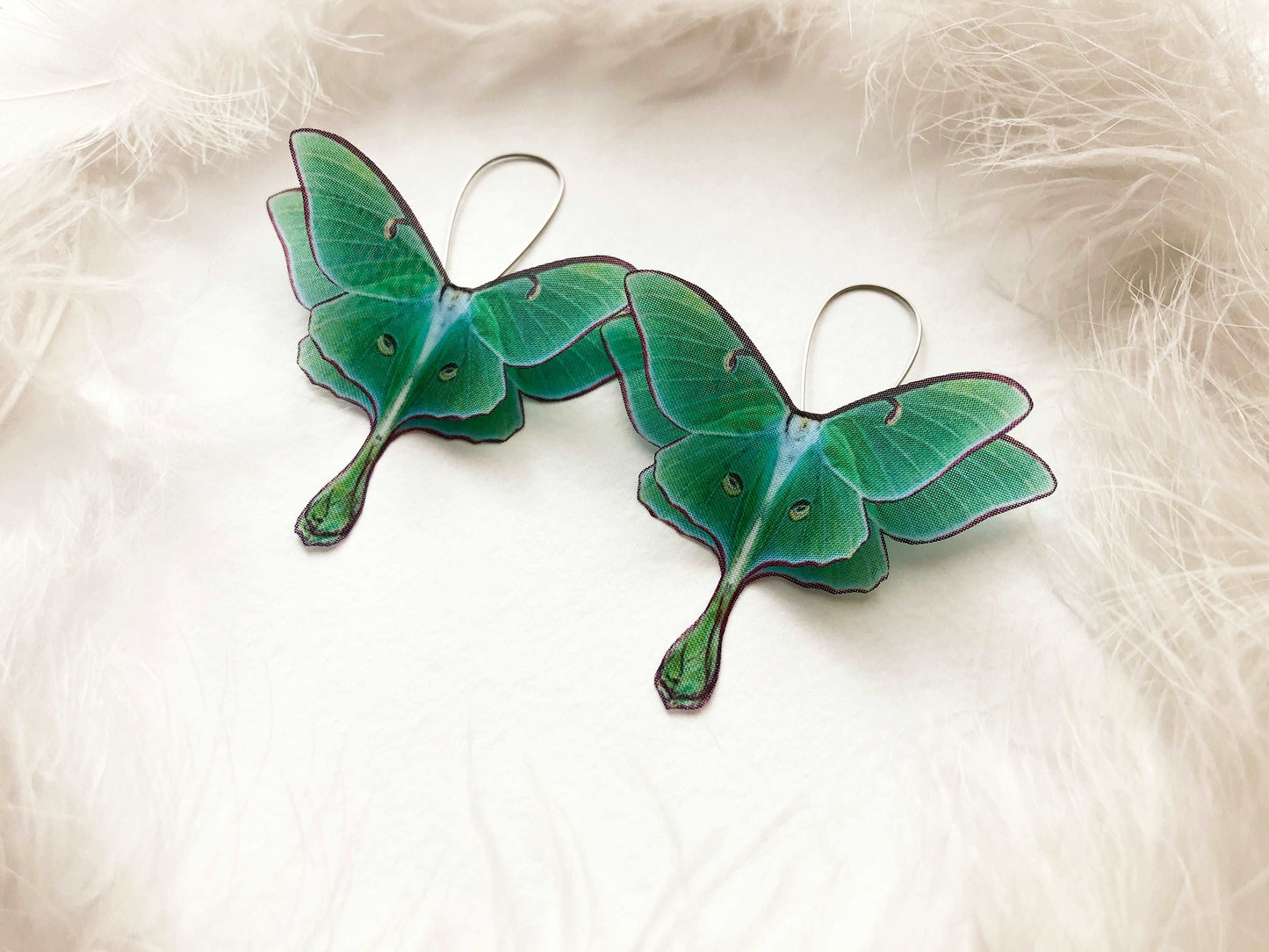 Green Luna Moth earrings with a gift box hypoallergenic sterling silver base