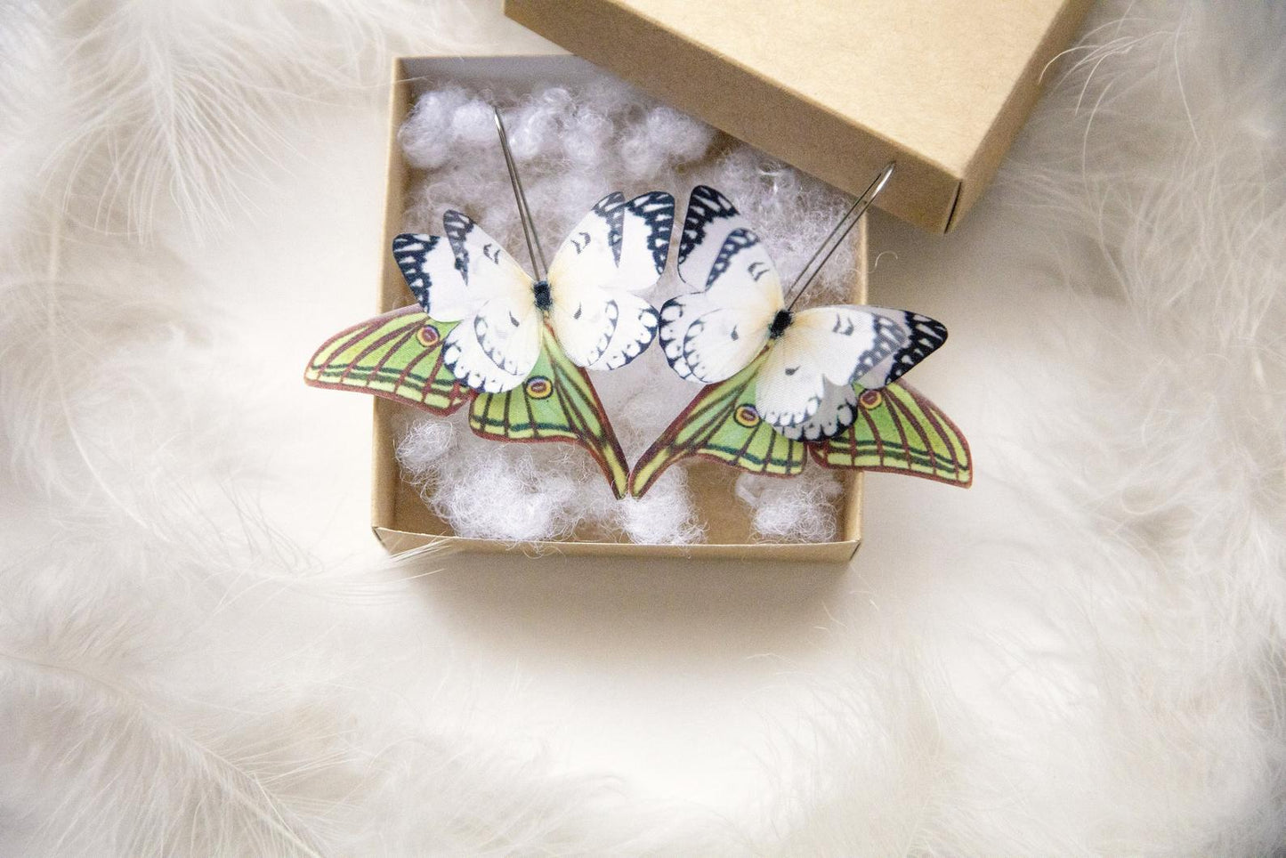 Fairy wings ivory butterfly earrings in boho style