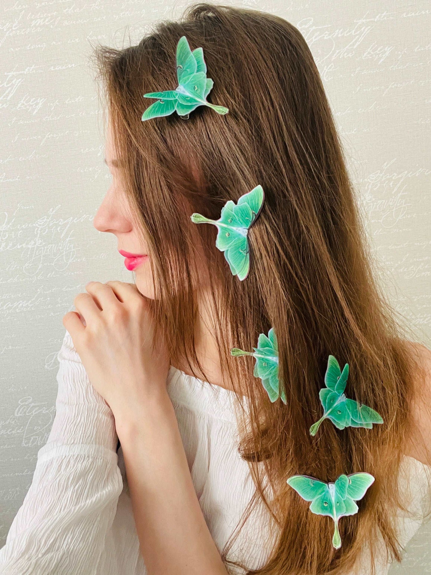 Bright Luna Moth Hair Clip in Boho Chic style