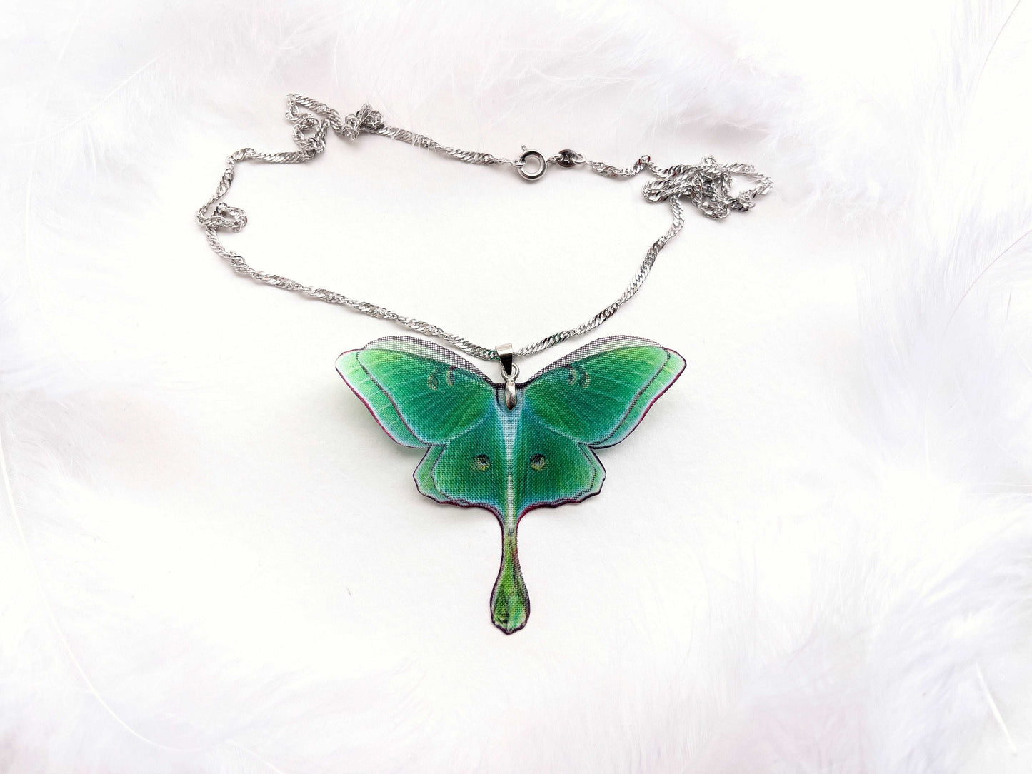 Eco-friendly and handmade Green Lunar Moth Pendant - A beautiful and sustainable choice