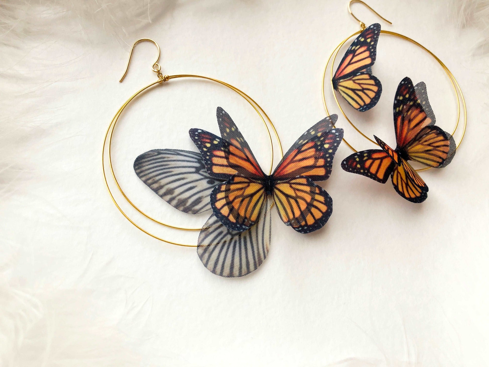 Monarch Butterfly Hoop Earrings on a white background, perfect for boho-inspired fashion