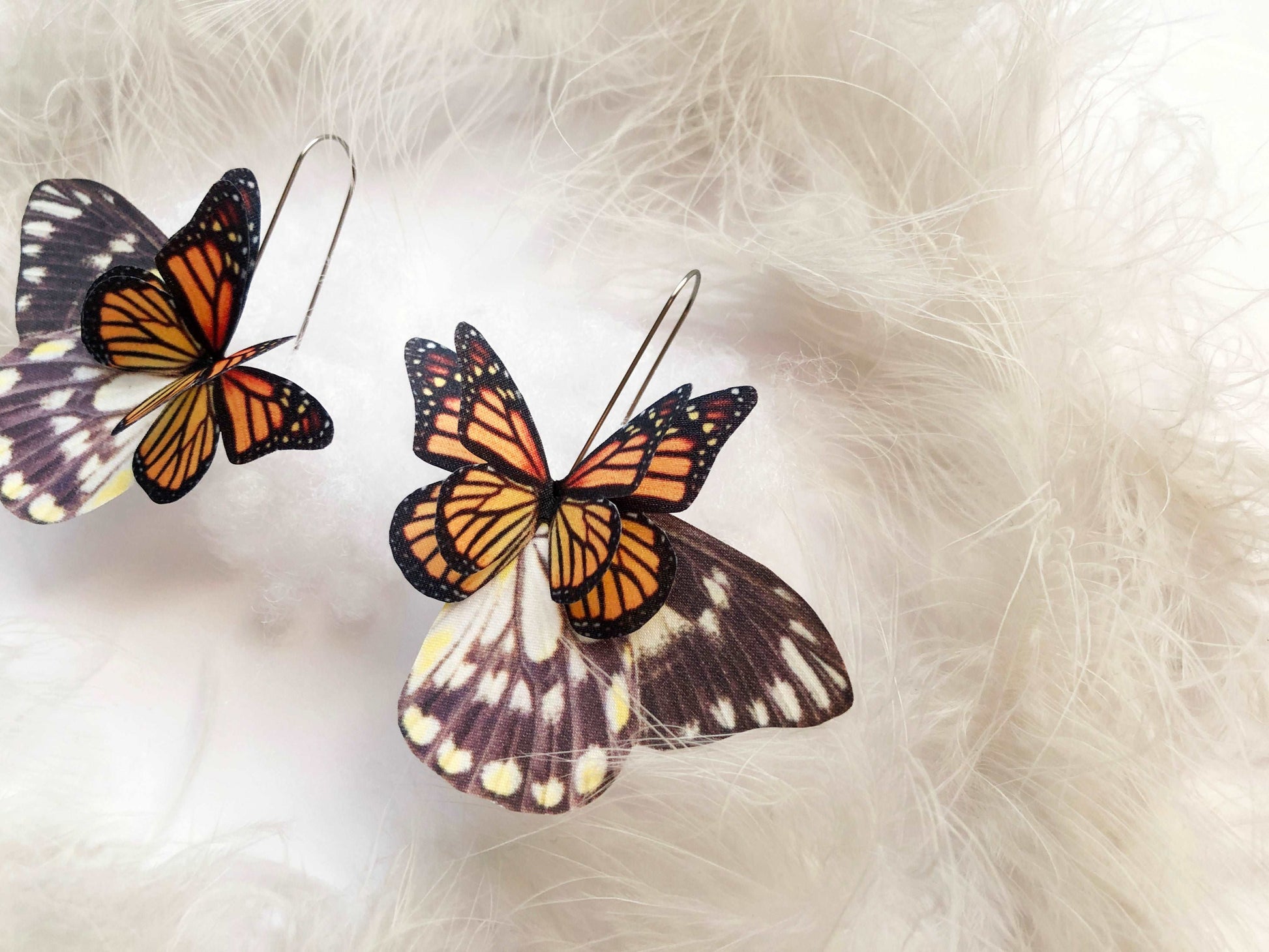 Realistic monarch butterfly wing earrings for butterfly lovers